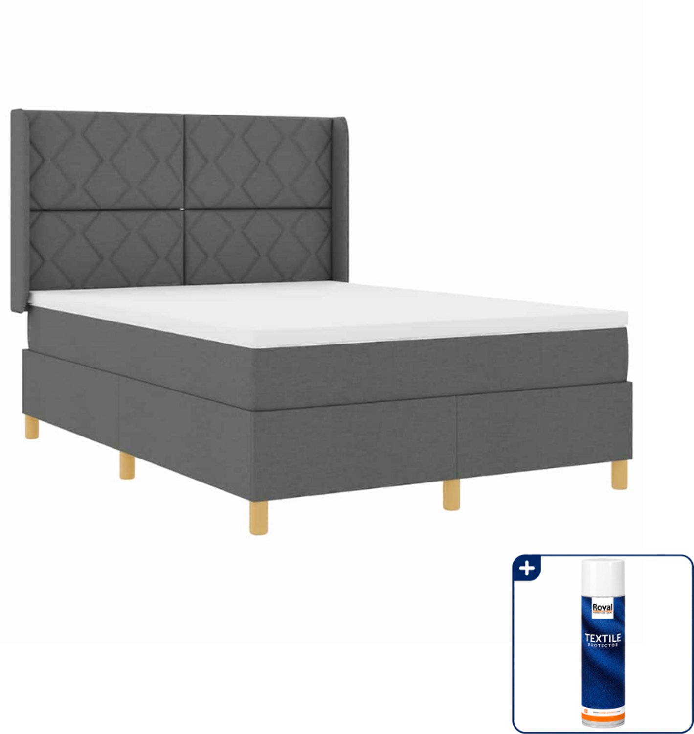 vidaXL boxspringbed - 140 x 190 cm - stof - grijs - Inclusief textielbeschermer 500 ml