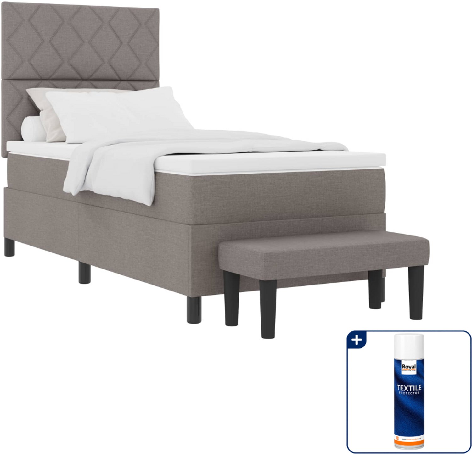vidaXL boxspringbed - 100 x 200 cm - stof - taupe - Inclusief textielbeschermer 500 ml Zwart