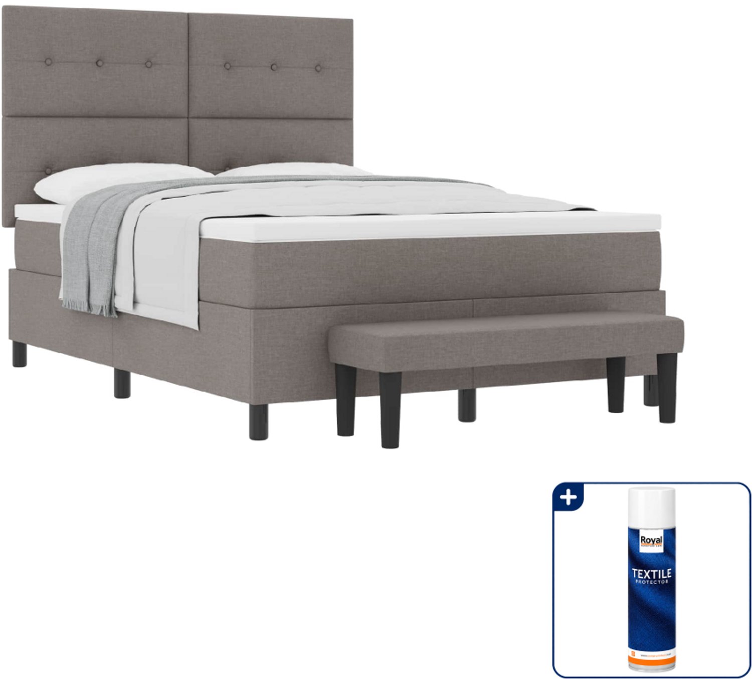 vidaXL Queensize boxspringbed 160 x 200 cm - stof - taupe - Inclusief textielbeschermer 500 ml Grijs