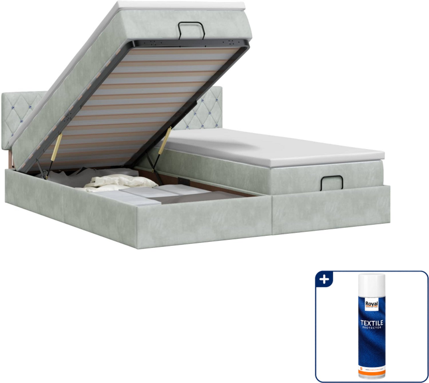vidaXL ottoman bed - 200 x 200 cm - fluweel - lichtgrijs - Inclusief textielbeschermer 500 ml