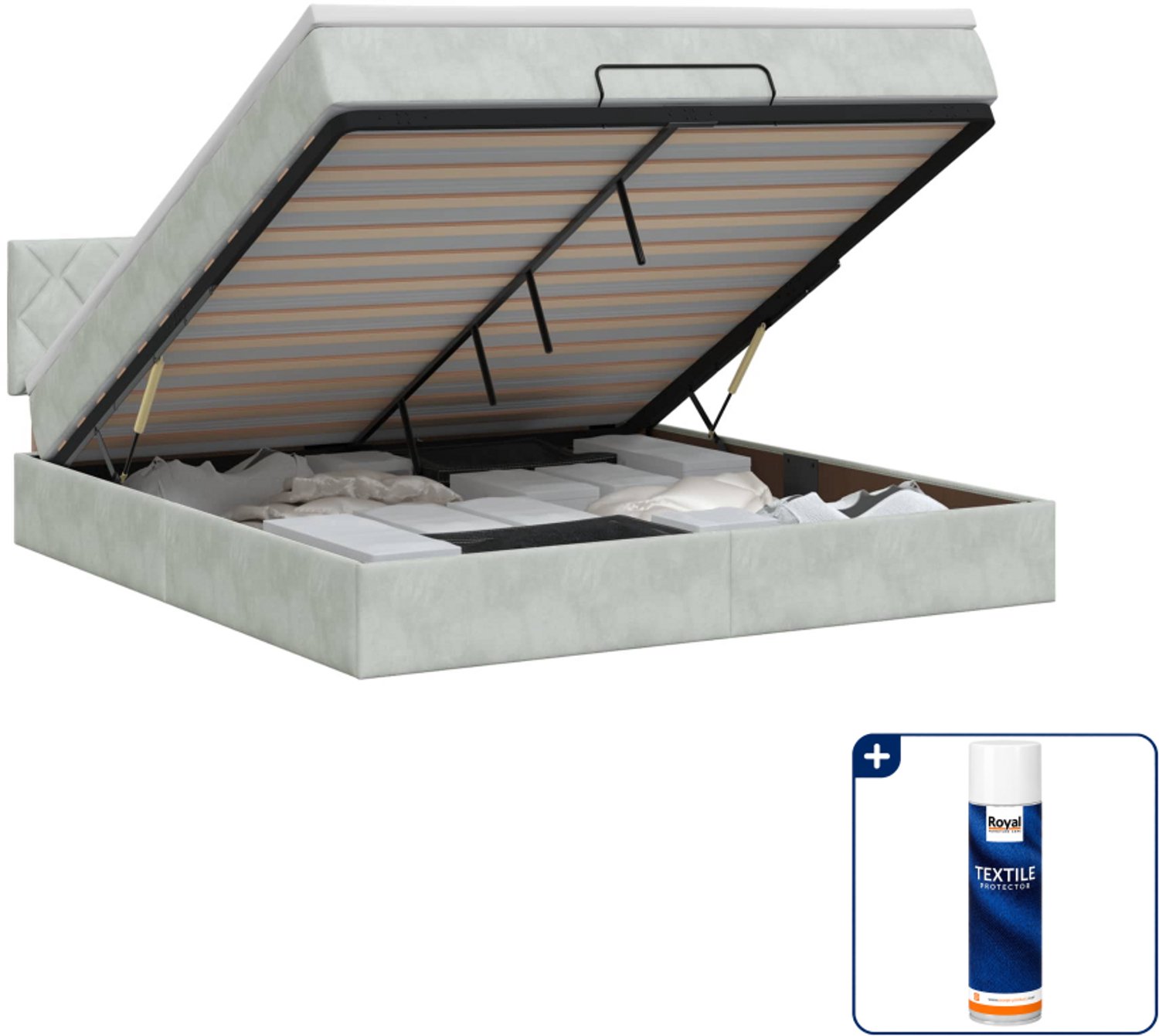 vidaXL Kingsize ottoman bed met matras - 180 x 200 cm - lichtgrijs - Inclusief textielbeschermer 500 ml