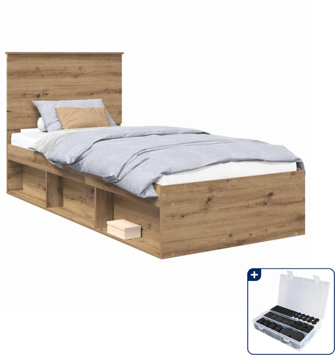 vidaXL bedframe - 100 x 200 cm - bewerkt hout en grenenhout - eiken - Inclusief antikrasvilt 177-delig Zwart