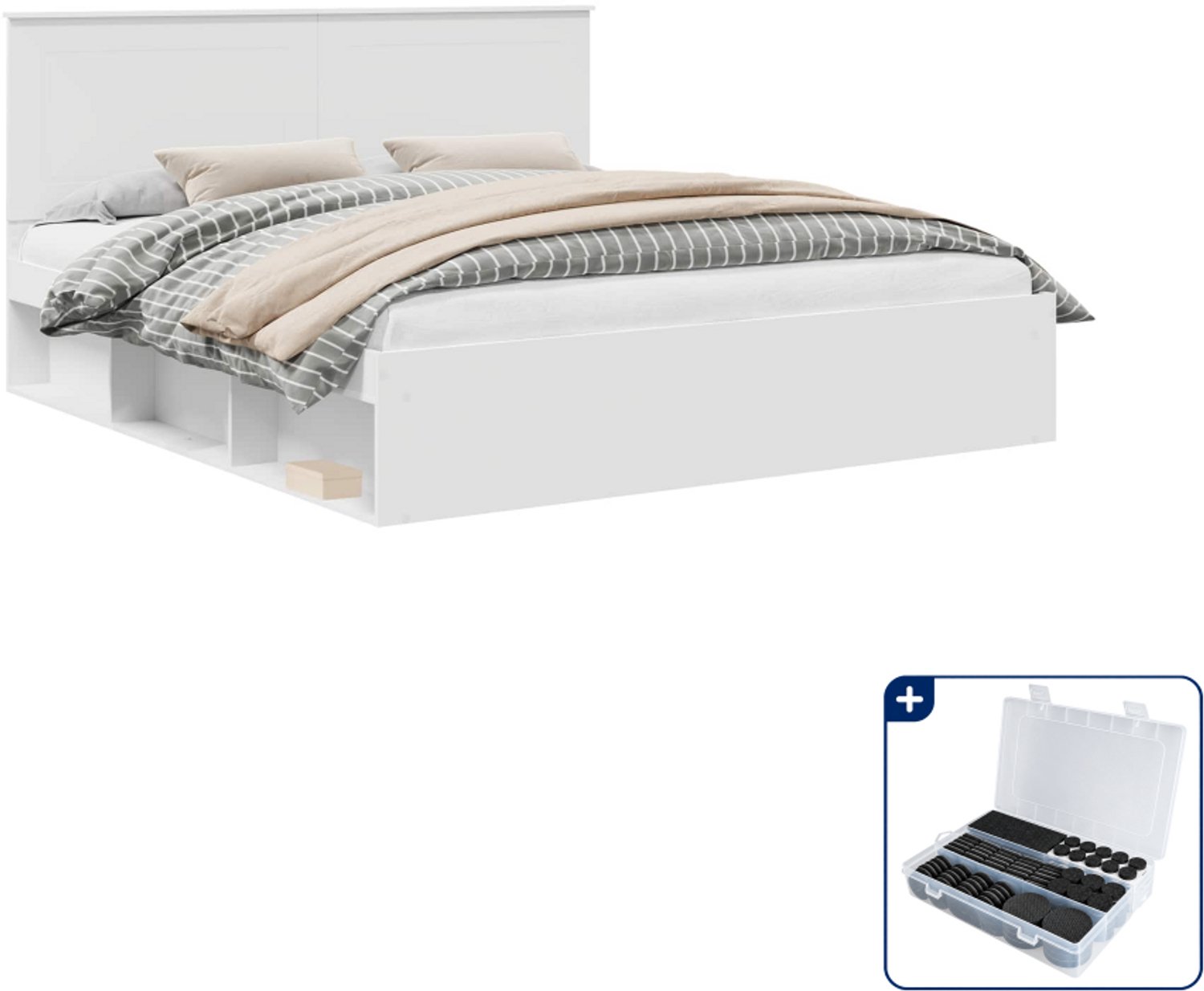 vidaXL bedframe - Kingsize - 180 x 200 cm - wit - Inclusief antikrasvilt 177-delig Grijs