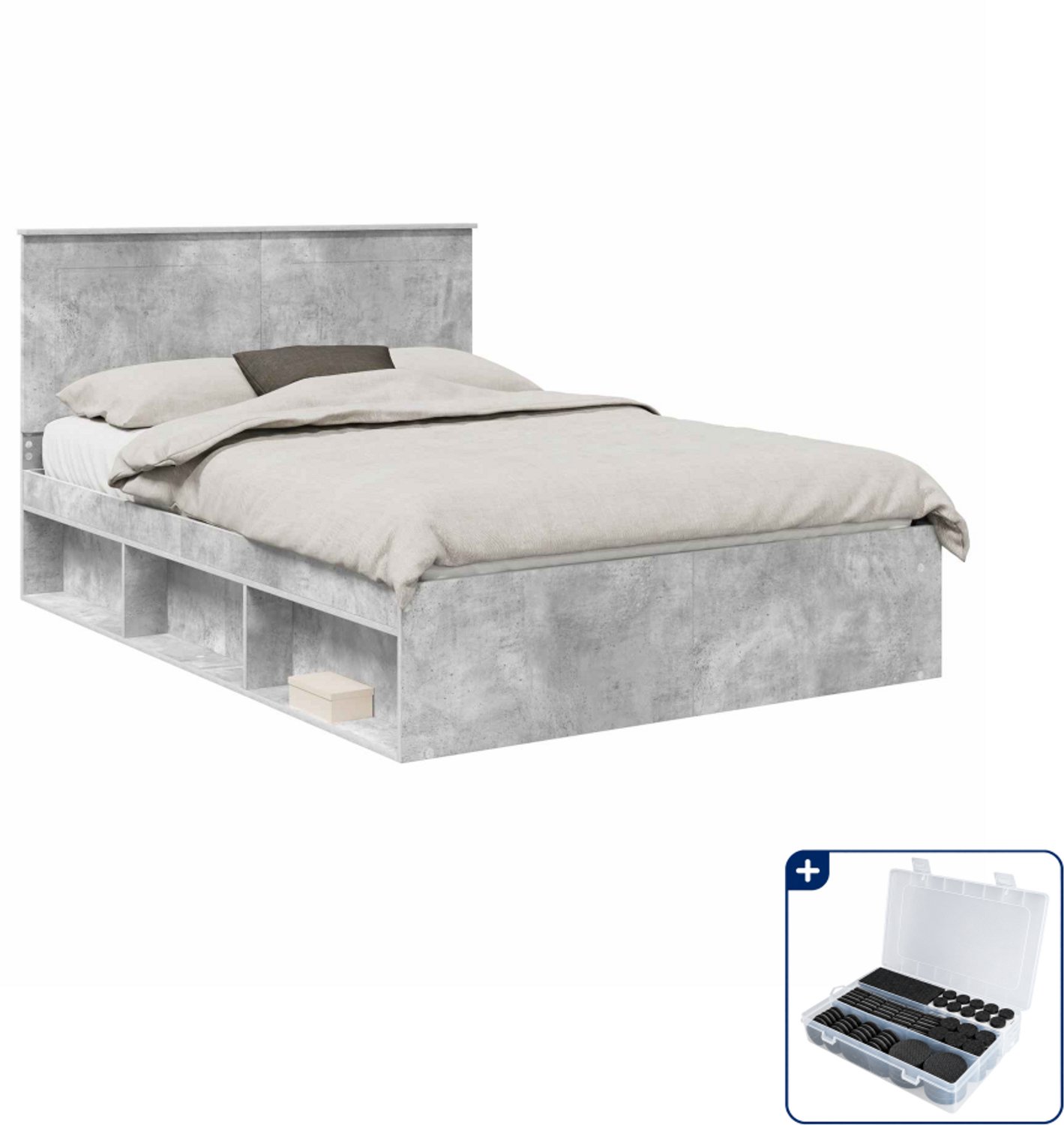 vidaXL Bedframe - Small double - 140 x 200 cm - betongrijs - Inclusief antikrasvilt 177-delig Bruin