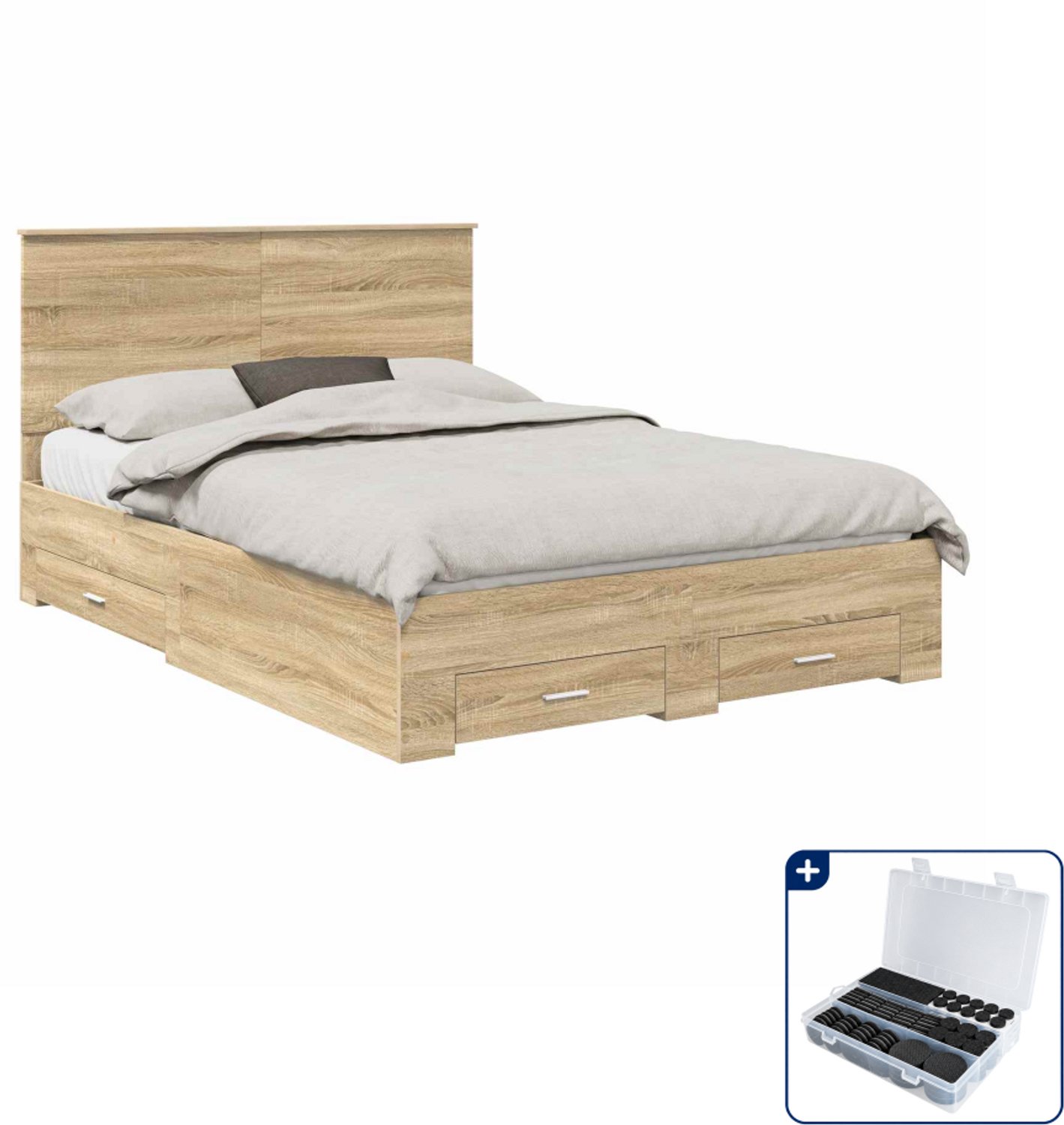 vidaXL bedframe met lade - 150 x 200 cm - bewerkt hout - sonoma eiken - Inclusief antikrasvilt 177-delig Grijs