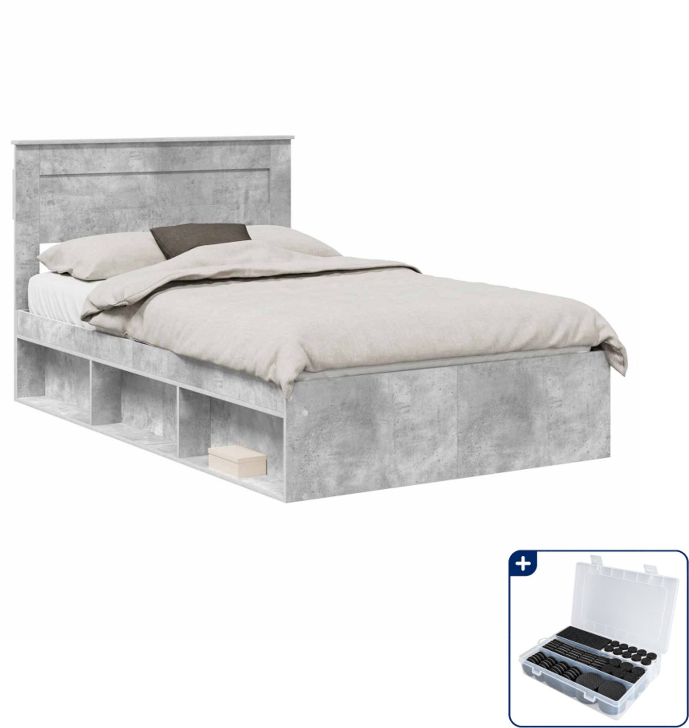 vidaXL bedframe met hoofdeinde - 120 x 200 cm - beton - Inclusief antikrasvilt 177-delig Bruin