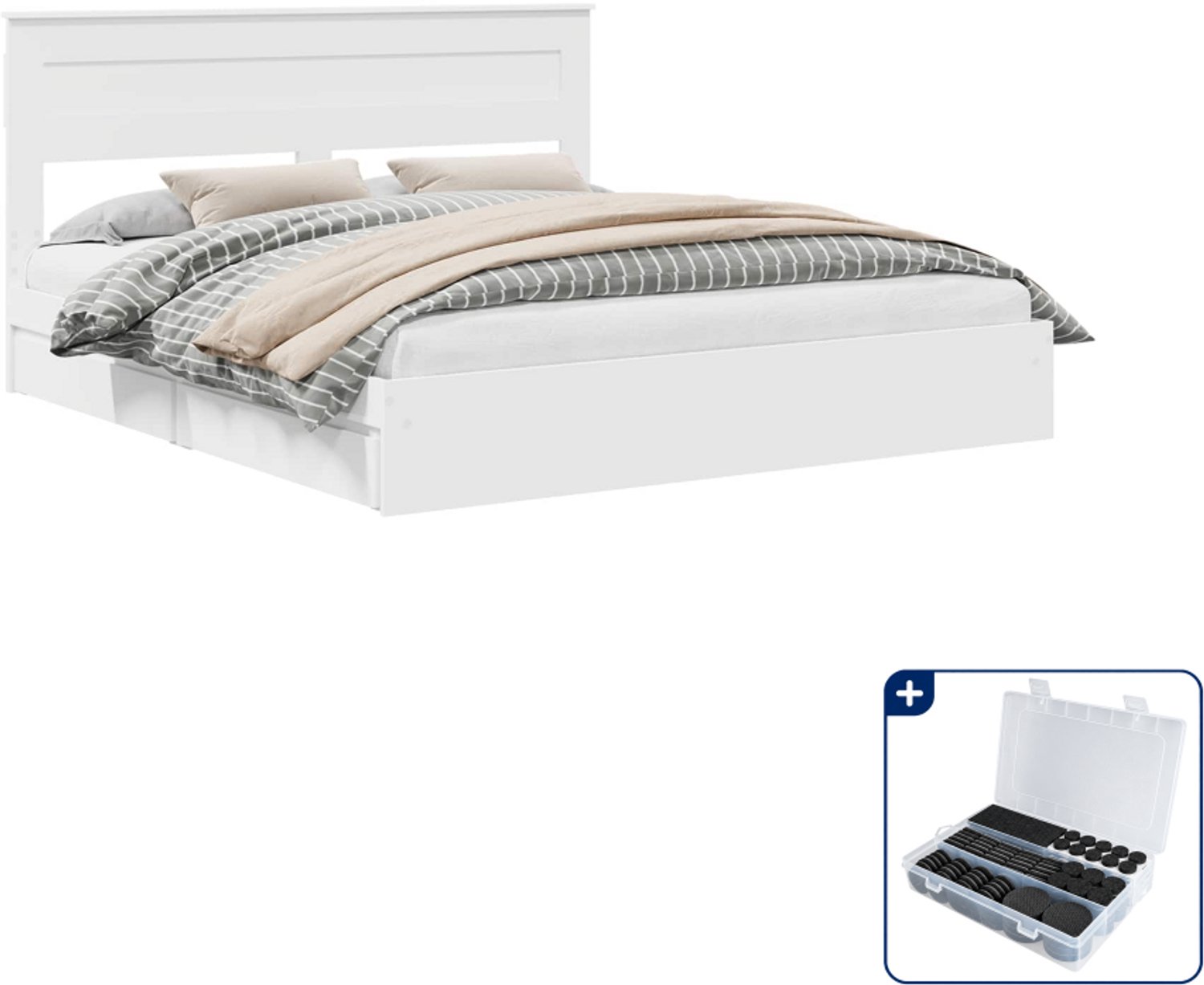vidaXL Kingsize bedframe 180 x 200 cm - bewerkt hout - wit - Inclusief antikrasvilt 177-delig