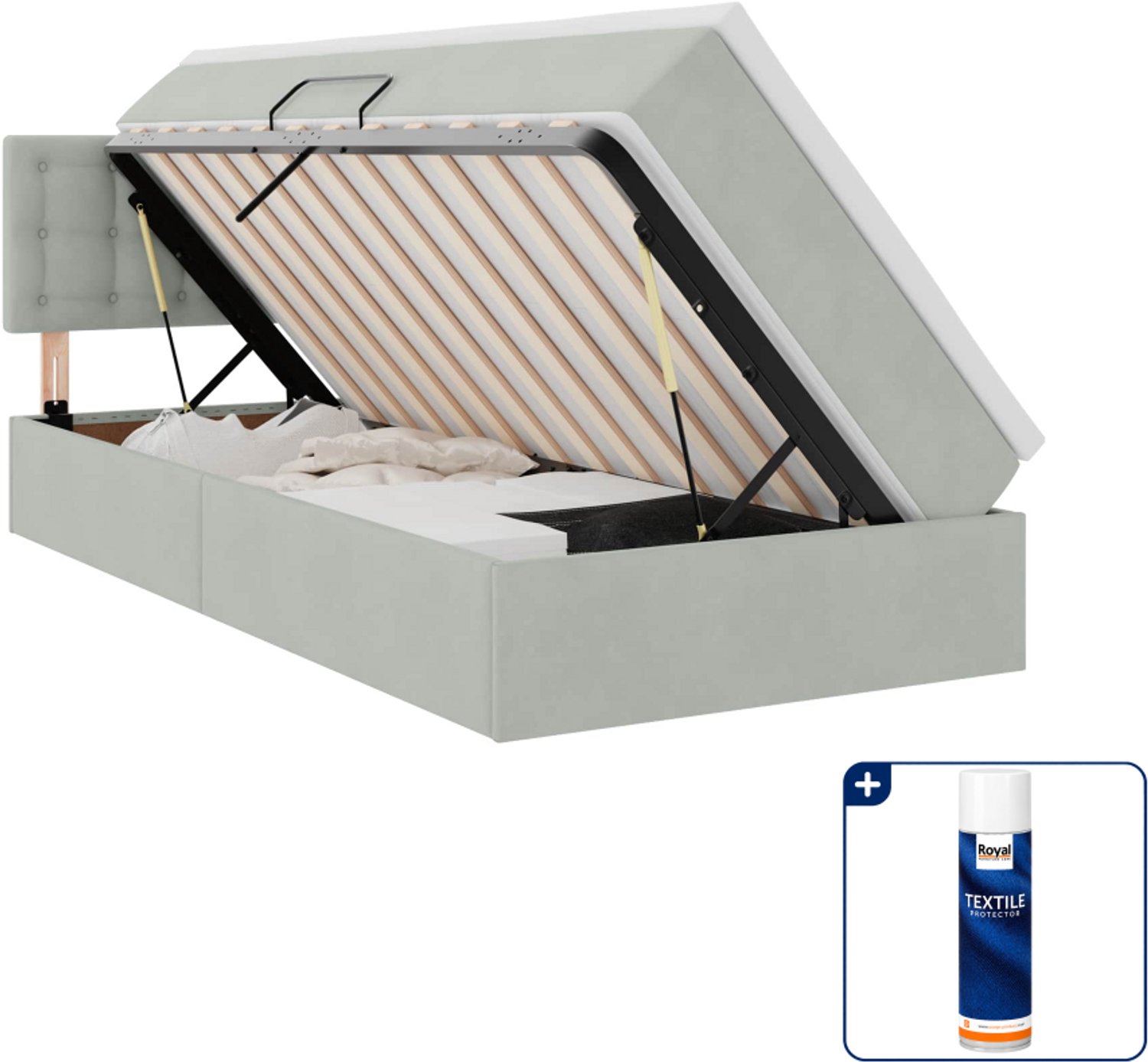 vidaXL LED opbergbed met matras - 90 x 200 cm - lichtgrijs - Inclusief textielbeschermer 500 ml