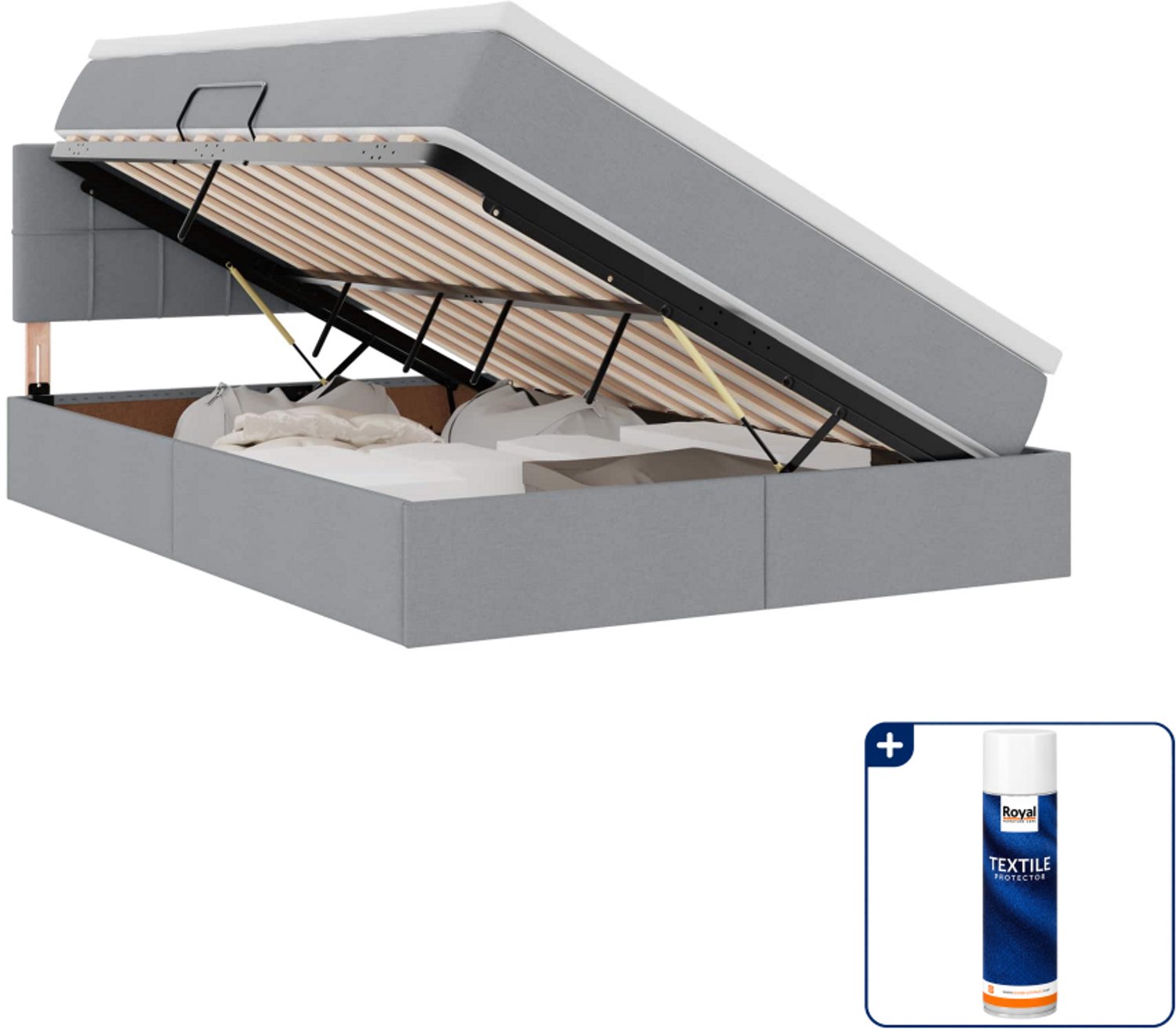 vidaXL LED opslagbed Small double - 140 x 200 cm - lichtgrijs - Inclusief textielbeschermer 500 ml Zwart