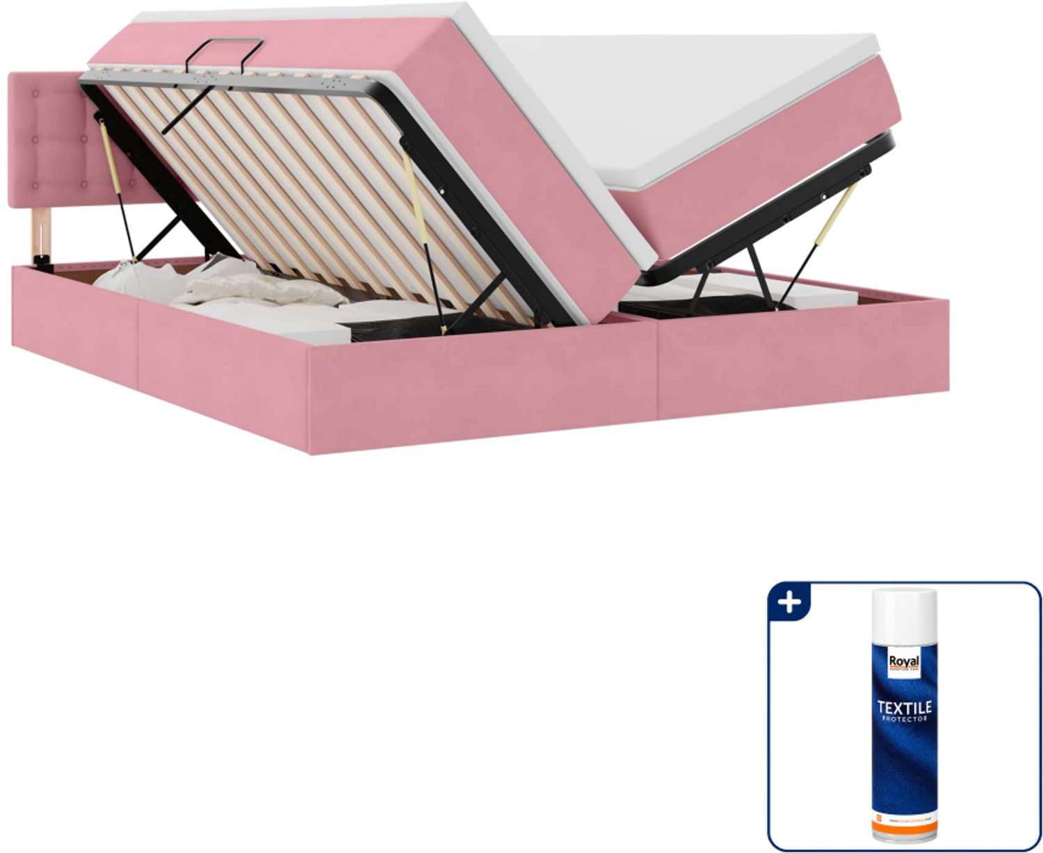 vidaXL 2-delig bed met matras - 100 x 200 cm - roze - Inclusief textielbeschermer 500 ml Zwart