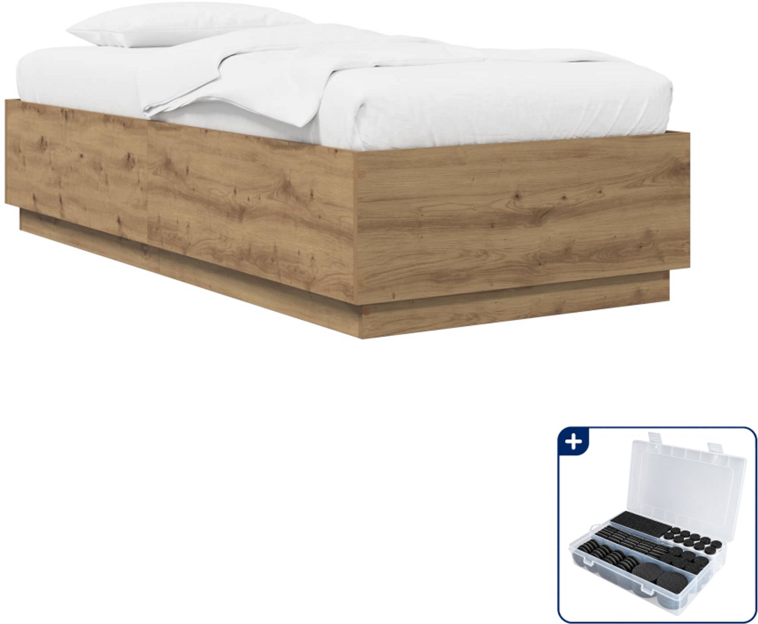 vidaXL Bedframe - 80 x 200 cm - bewerkt hout - artisanaal eiken - Inclusief antikrasvilt 177-delig Bruin