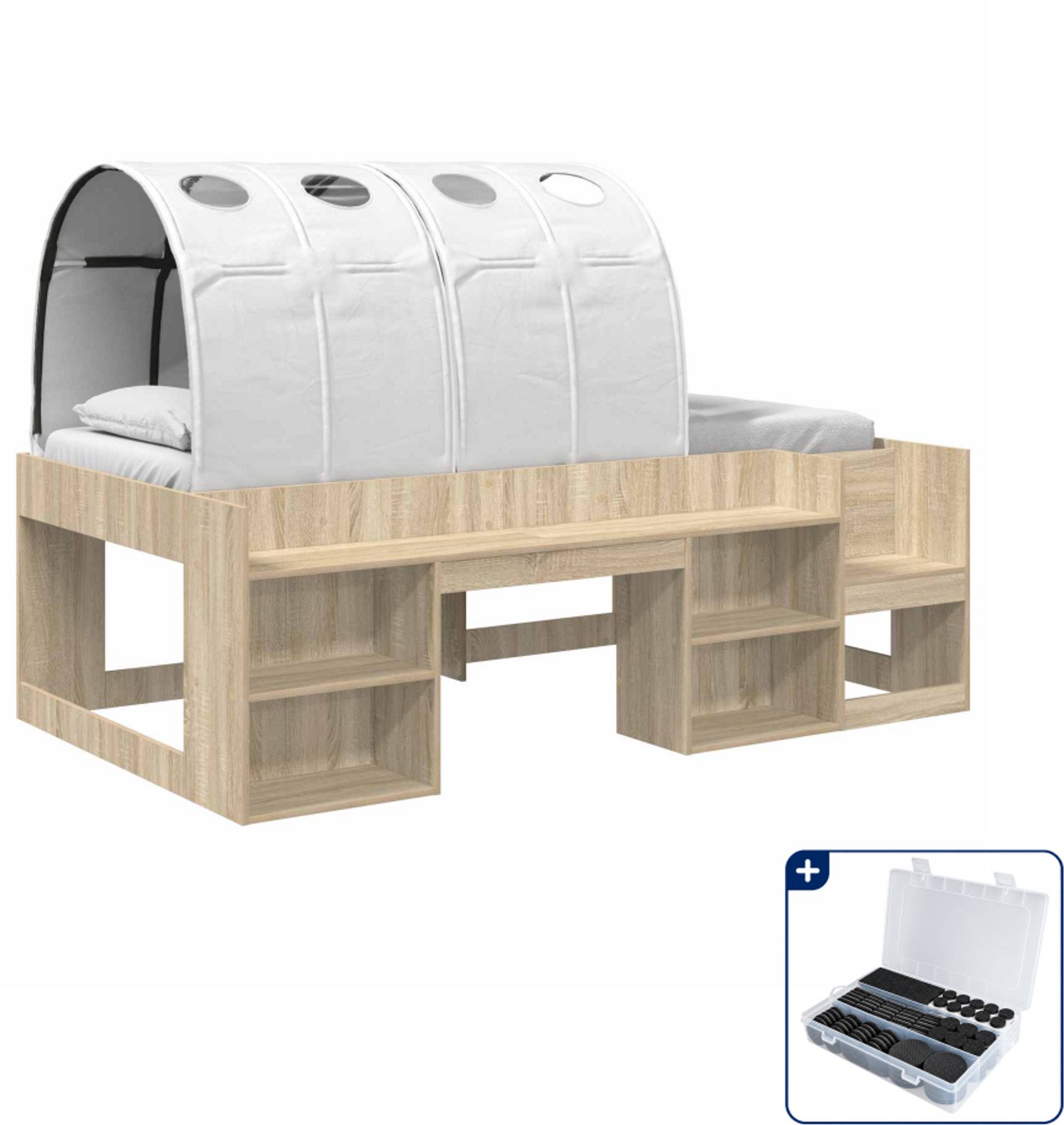 vidaXL loftbed met tunnel 90 x 190 cm - bewerkt hout - sonoma eiken - Inclusief antikrasvilt 177-delig Bruin