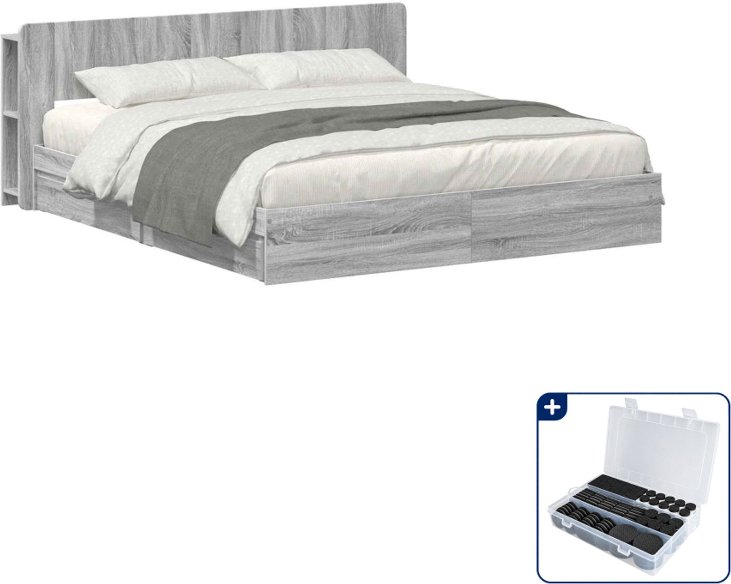 vidaXL bedframe - Kingsize - 180 x 200 cm - grijs sonoma - Inclusief antikrasvilt 177-delig