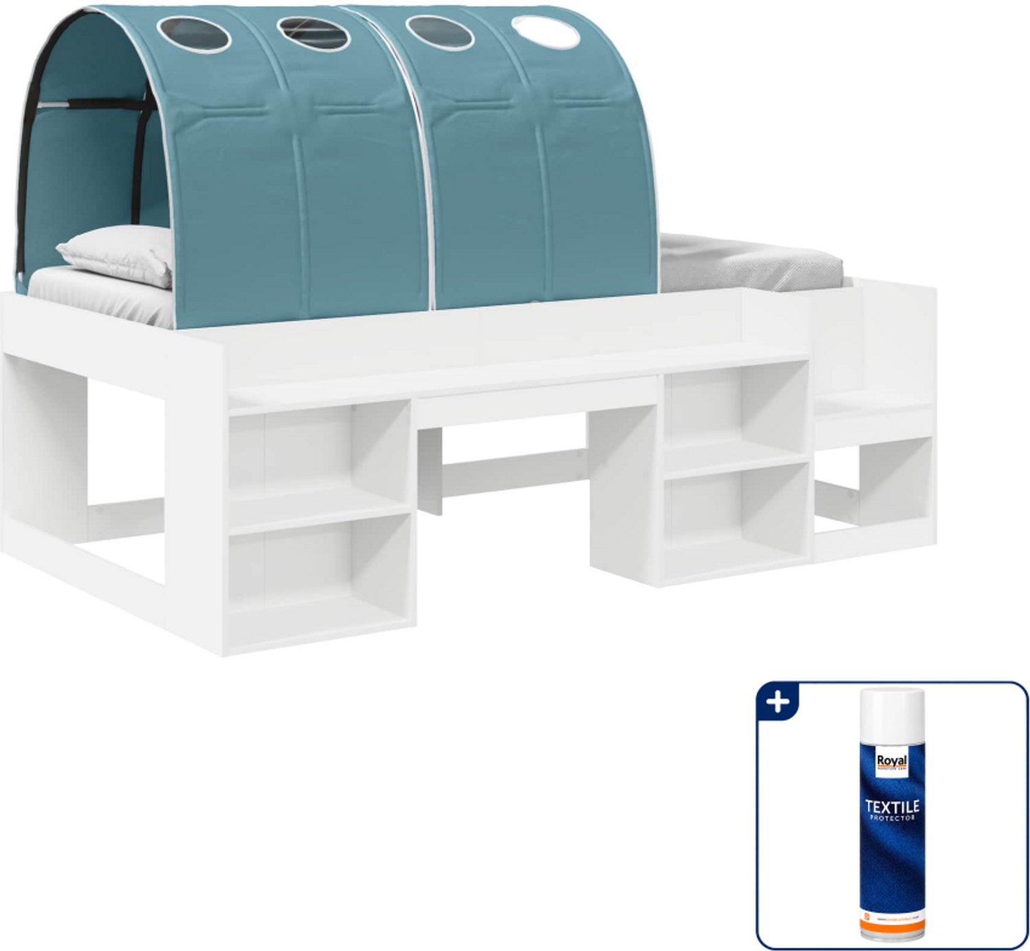 vidaXL hoogslaper 100 x 200 cm - bewerkt hout - wit en lichtblauw - Inclusief textielbeschermer 500 ml