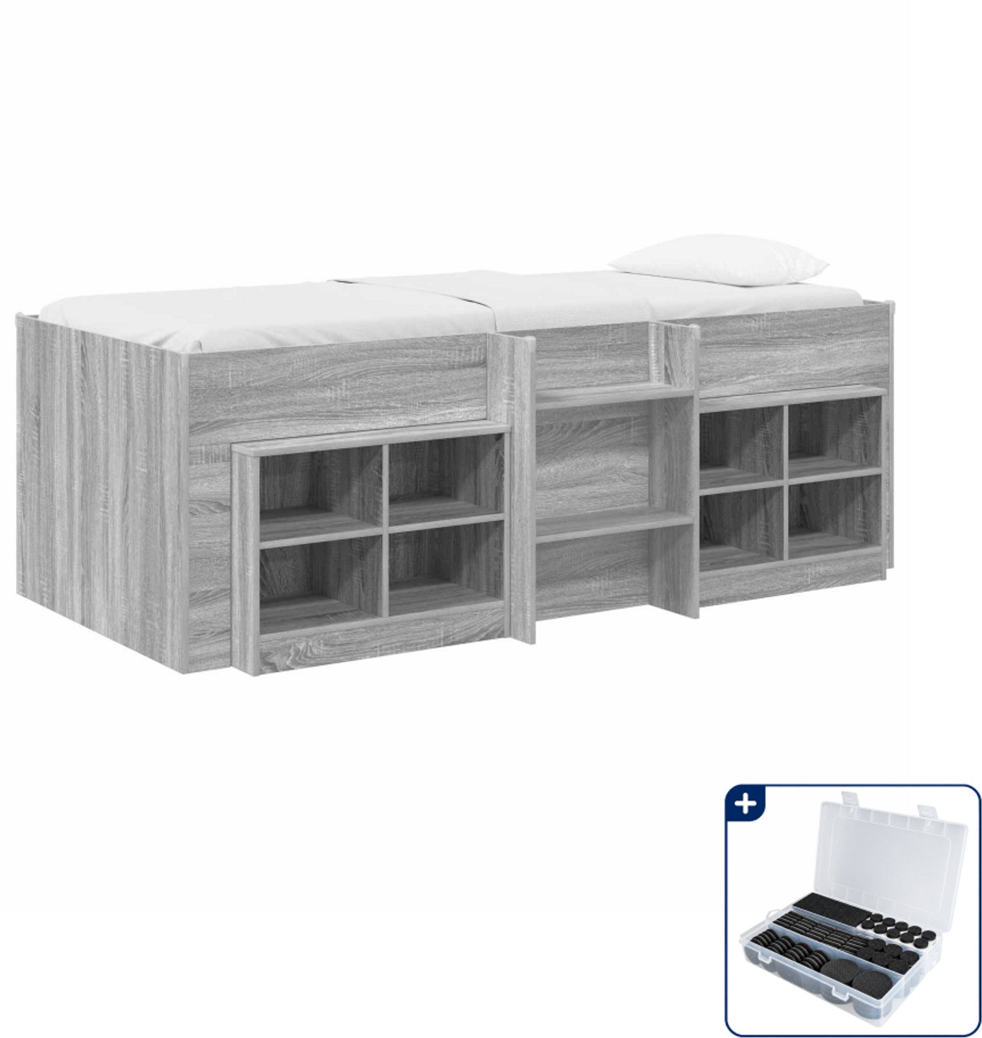 vidaXL hoogslaper met kast - 90 x 200 cm - bewerkt hout - grijs sonoma - Inclusief antikrasvilt 177-delig