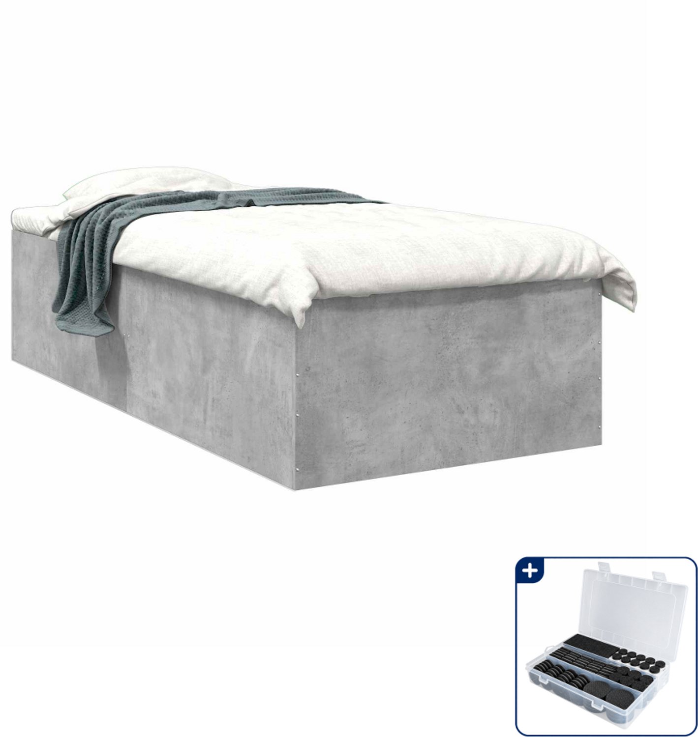 vidaXL bedframe - 80 x 200 cm - bewerkt hout - betongrijs - Inclusief antikrasvilt 177-delig