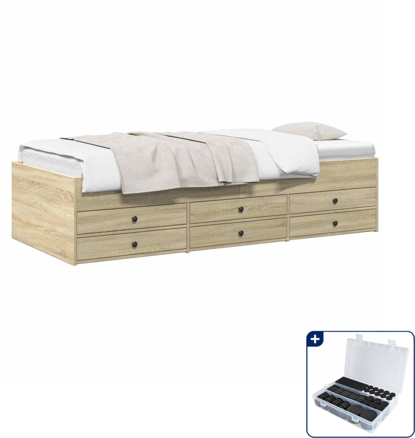 vidaXL bedframe met opslag - 80 x 200 cm - bewerkt hout - sonoma eiken - Inclusief antikrasvilt 177-delig Bruin