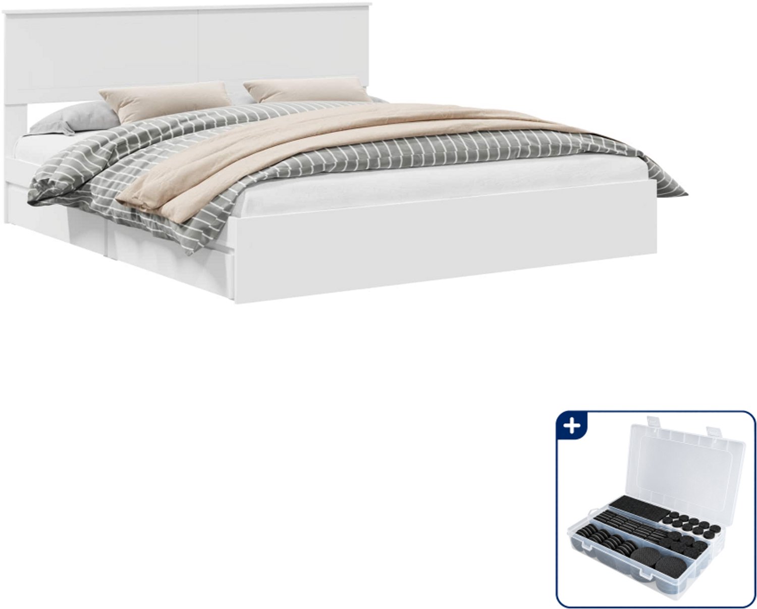 vidaXL bedframe - Kingsize - 180 x 200 cm - wit - Inclusief antikrasvilt 177-delig Bruin