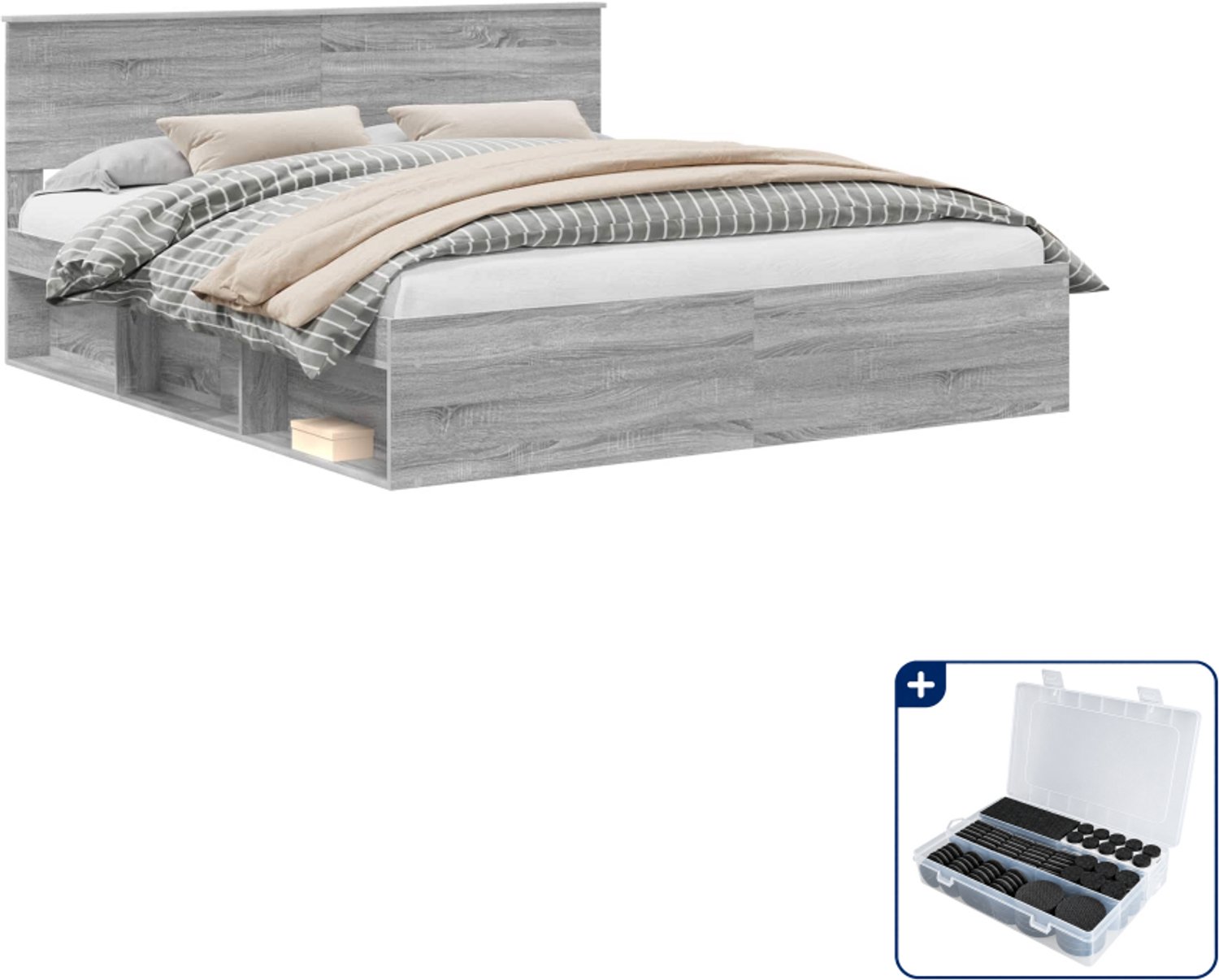 vidaXL Bedframe Kingsize - 180 x 200 cm - grijs sonoma - Inclusief antikrasvilt 177-delig