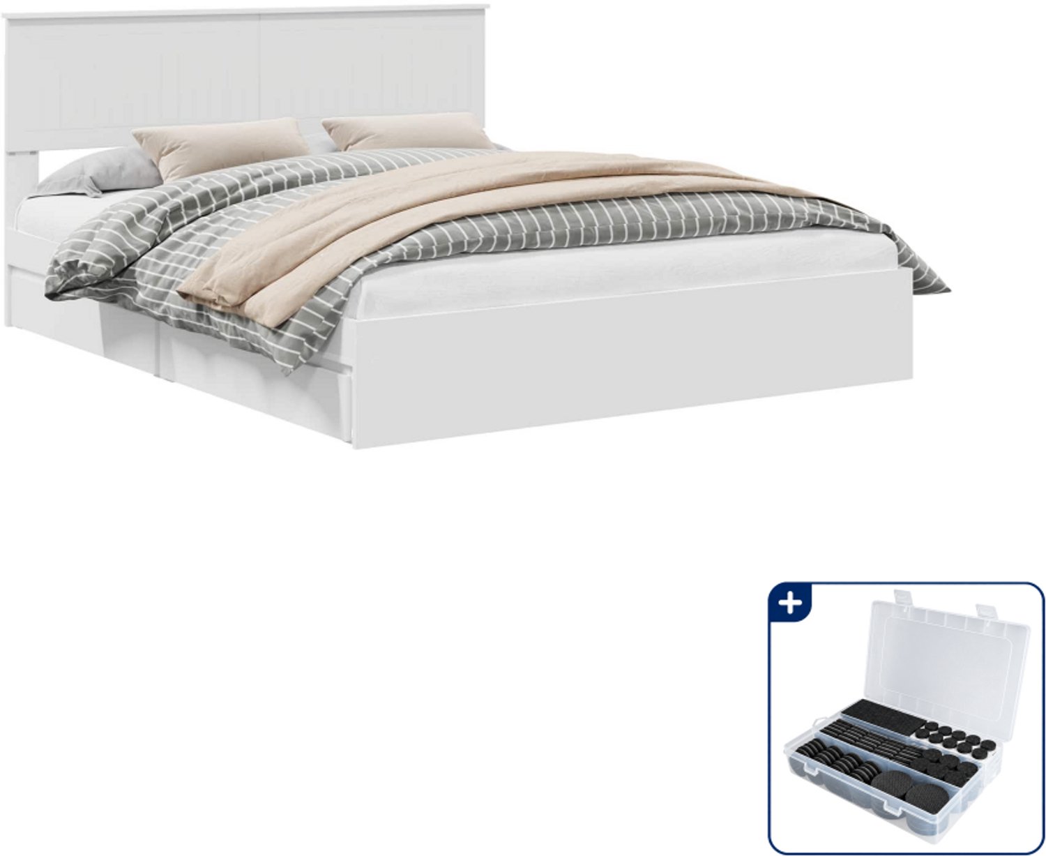 vidaXL bed met lade - Queensize - 160 x 200 cm - bewerkt hout - wit - Inclusief antikrasvilt 177-delig Bruin