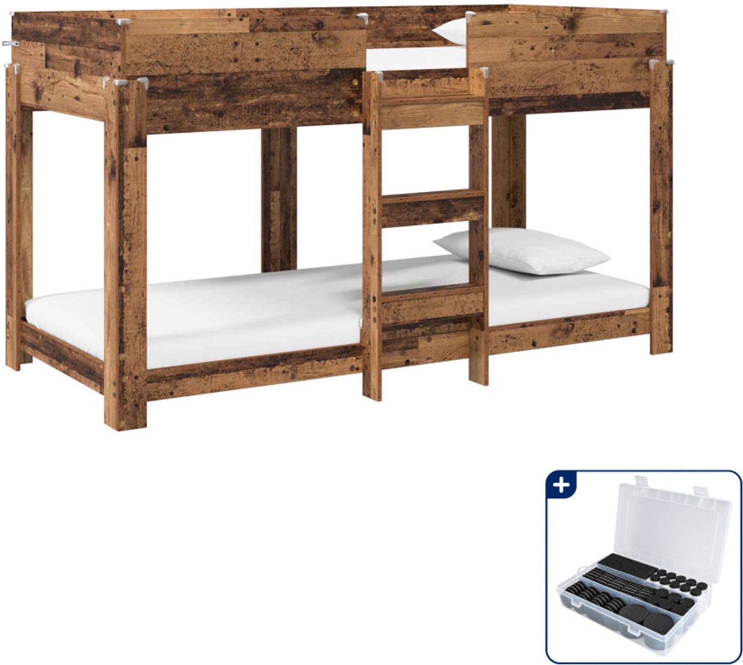 vidaXL stapelbed - 80 x 200 cm - bewerkt hout - oudhout - Inclusief antikrasvilt 177-delig Bruin