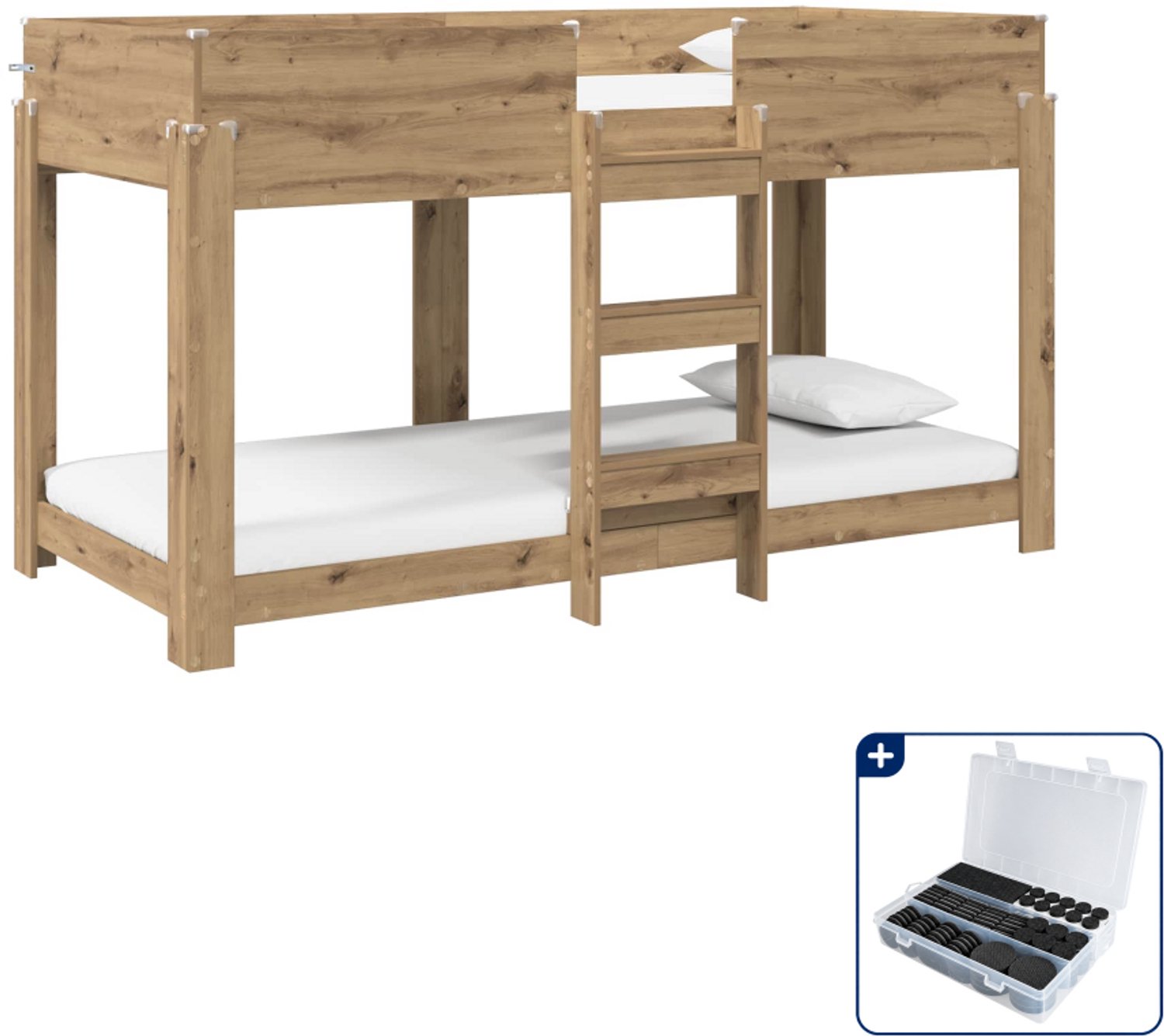vidaXL stapelbed - 90 x 190 cm - bewerkt hout - artisan eiken - Inclusief antikrasvilt 177-delig Grijs