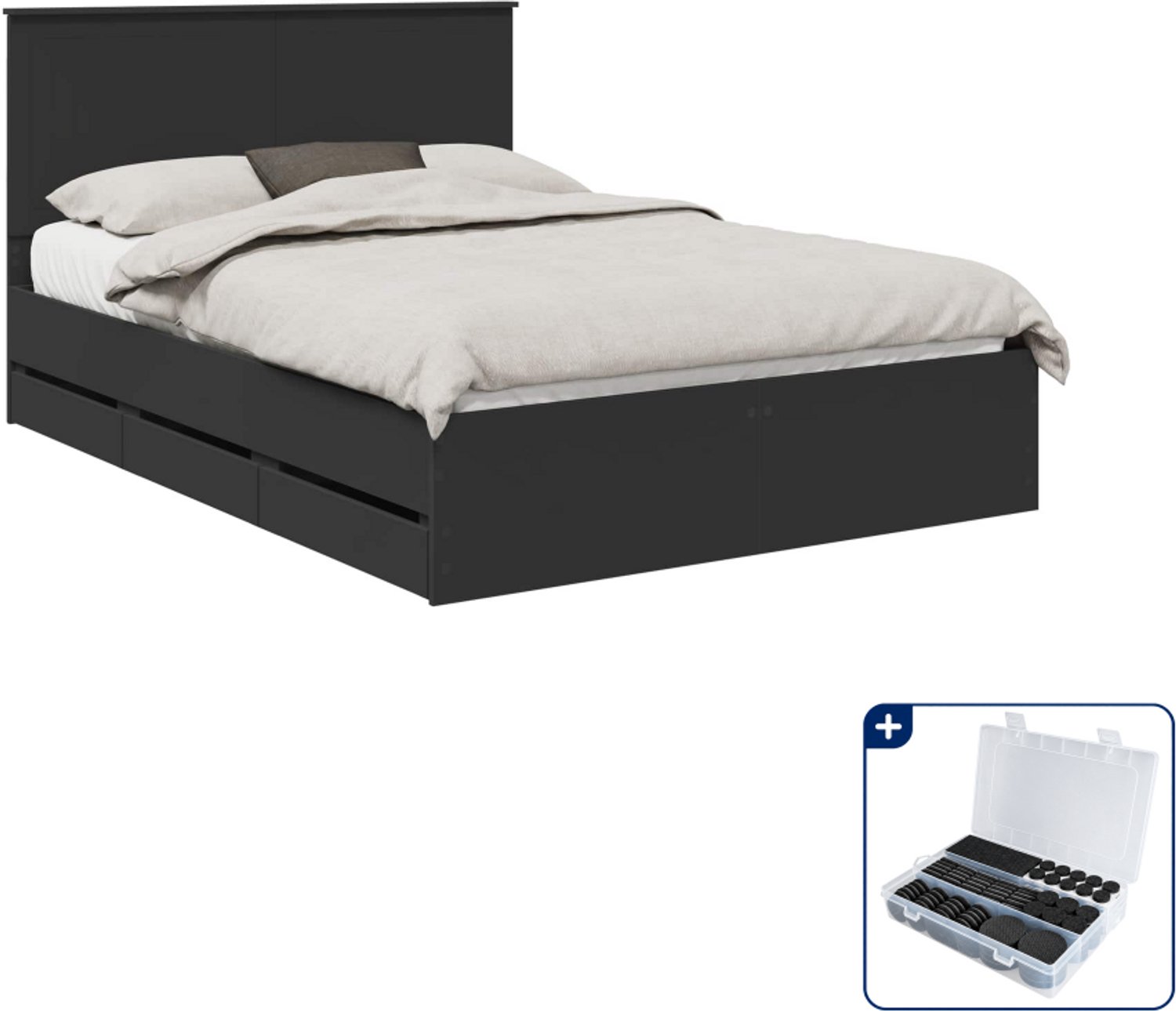 vidaXL bedframe - 140 x 190 cm - bewerkt hout - zwart - Inclusief antikrasvilt 177-delig Wit