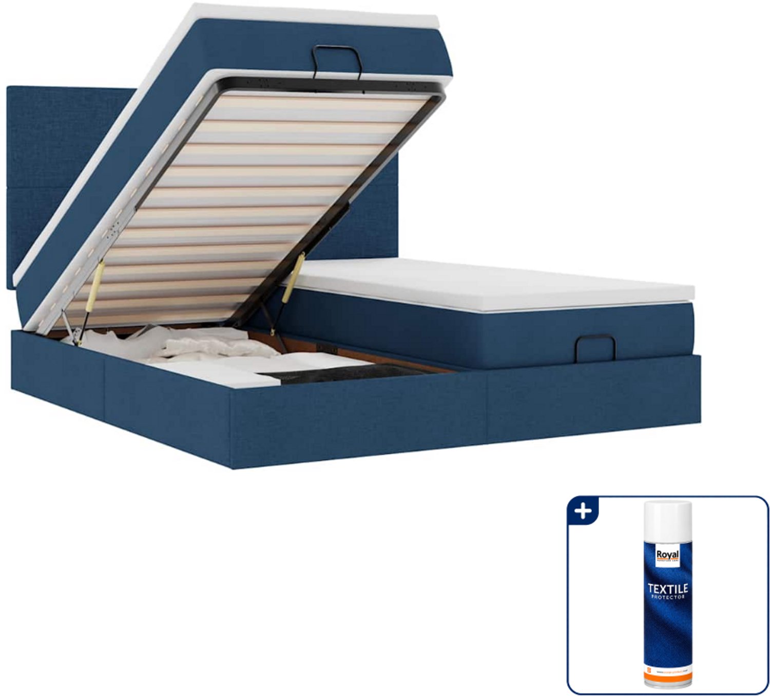 vidaXL queensize ottoman bed - 160 x 200 cm - stof - blauw - Inclusief textielbeschermer 500 ml Zwart