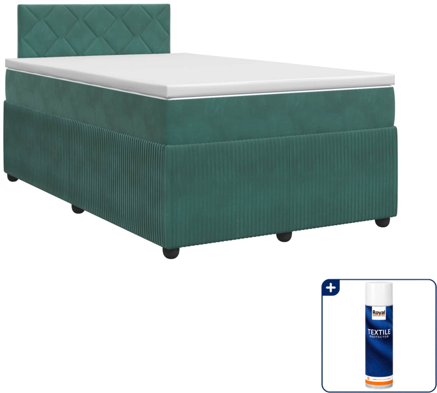 vidaXL boxspringbed met matras - 120 x 200 cm - fluweel - donkergroen - Inclusief textielbeschermer 500 ml