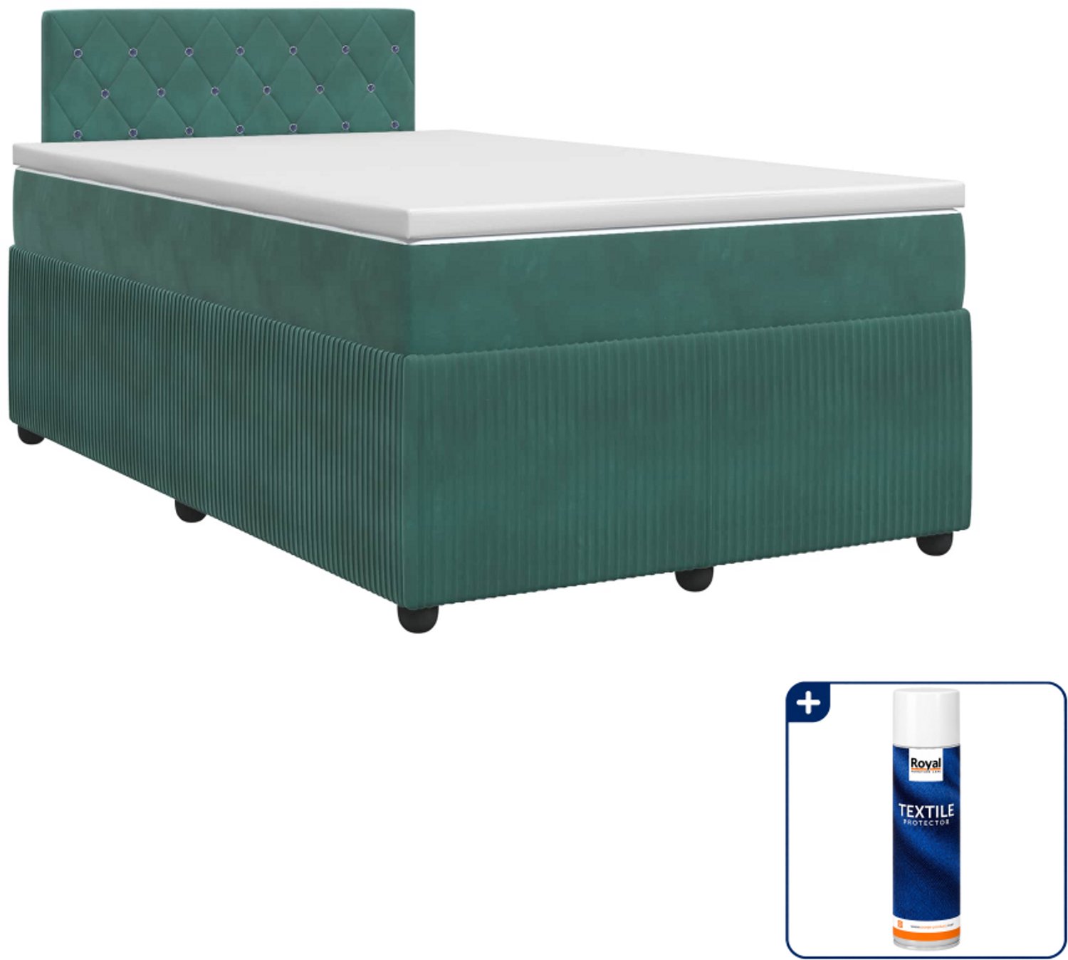 vidaXL boxspringbed met matras - 120 x 190 cm - fluweel - donkergroen - Inclusief textielbeschermer 500 ml