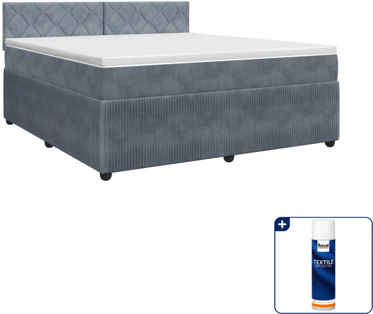 vidaXL boxspringbed Queensize - 160 x 200 cm - donkergrijs - Inclusief textielbeschermer 500 ml Blauw
