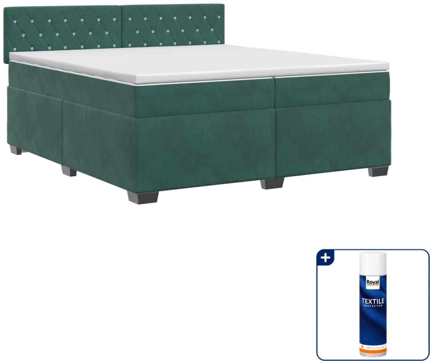 vidaXL Super kingsize boxspringbed - 200 x 200 cm - fluweel - groen - Inclusief textielbeschermer 500 ml