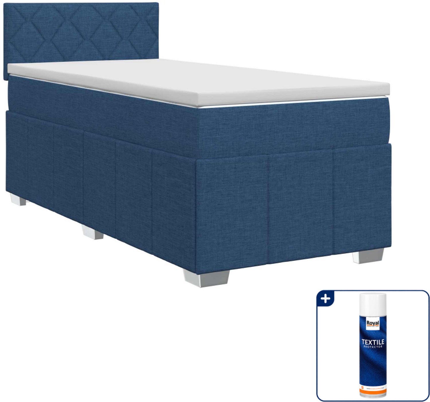 vidaXL Boxspringbed - 100 x 200 cm - stof - blauw - Inclusief textielbeschermer 500 ml