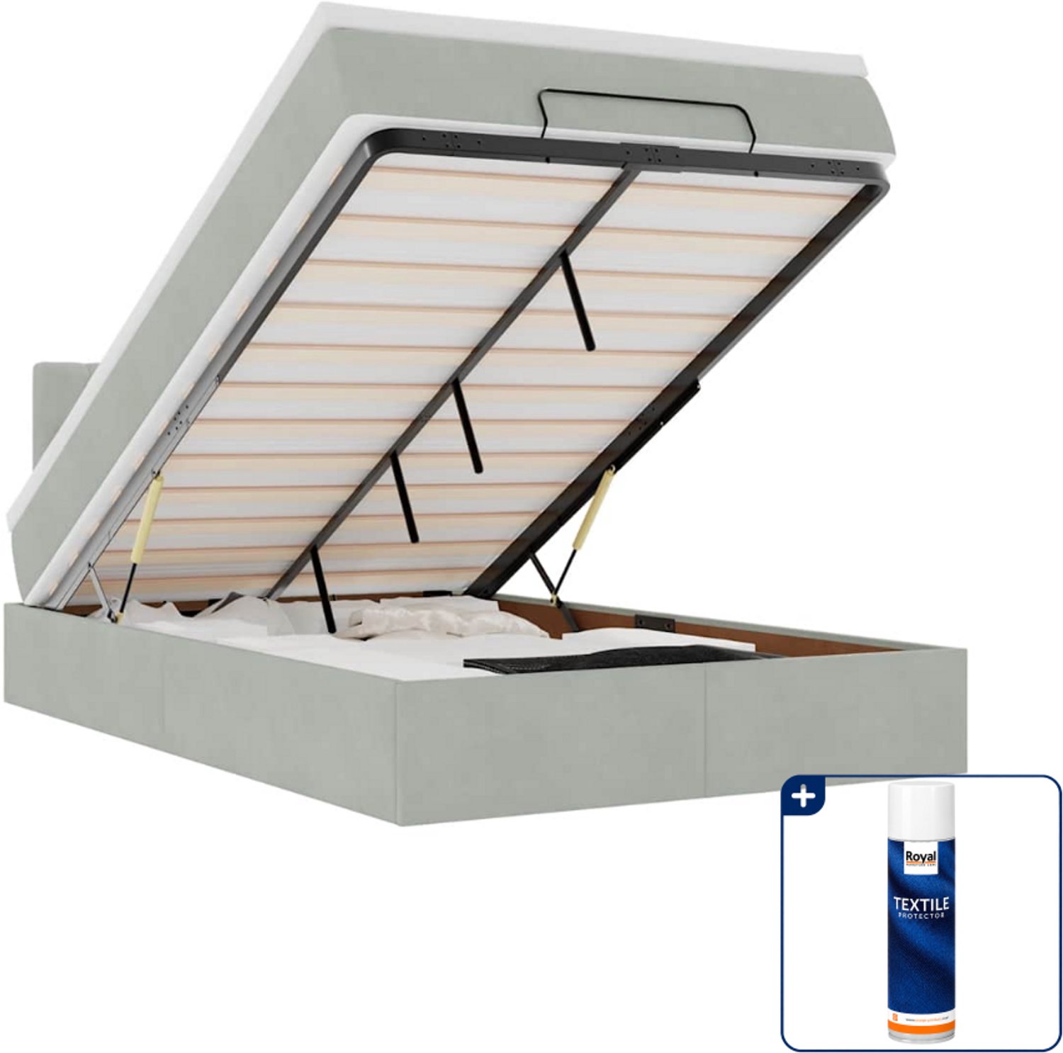 vidaXL ottoman bed met matras - 120 x 200 cm - fluweel - lichtgrijs - Inclusief textielbeschermer 500 ml Crème