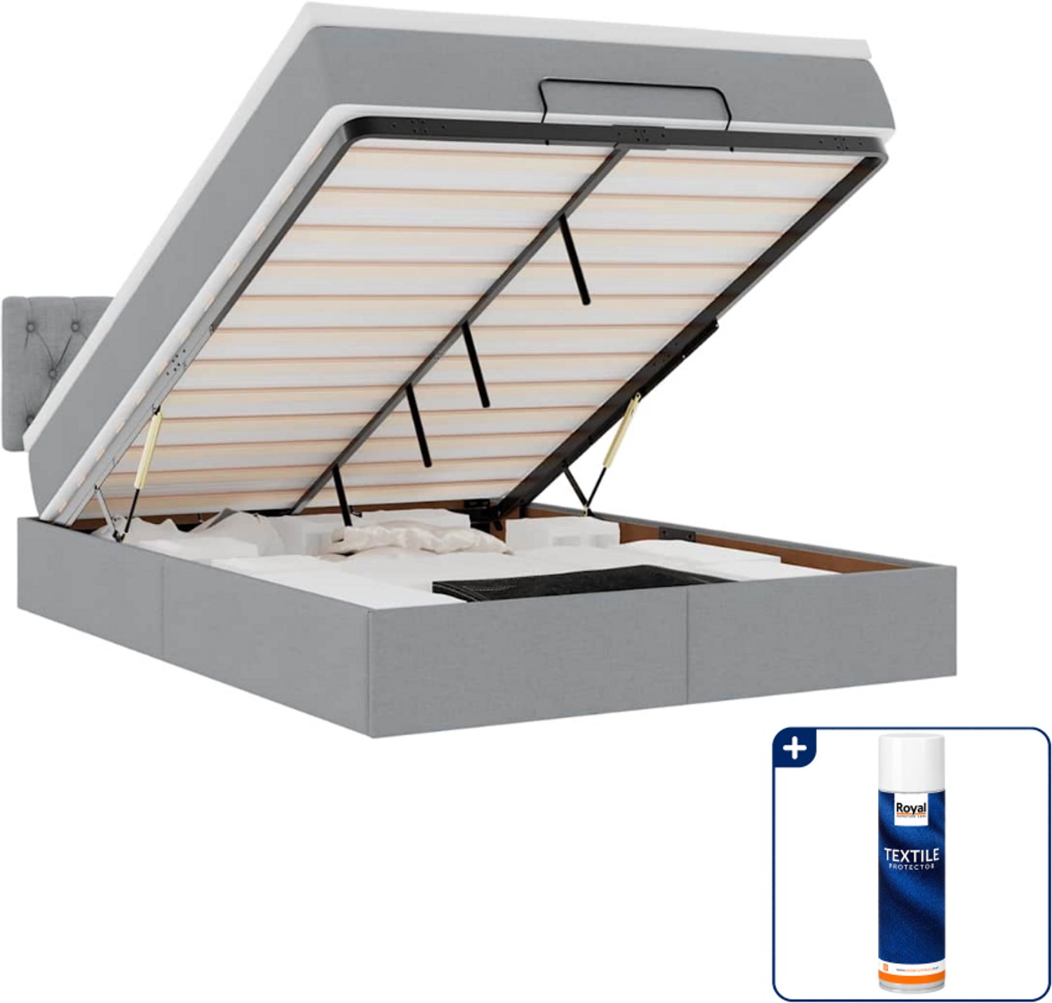 vidaXL ottoman bed met matras - Small double - 140 x 200 cm - grijs - Inclusief textielbeschermer 500 ml Zwart