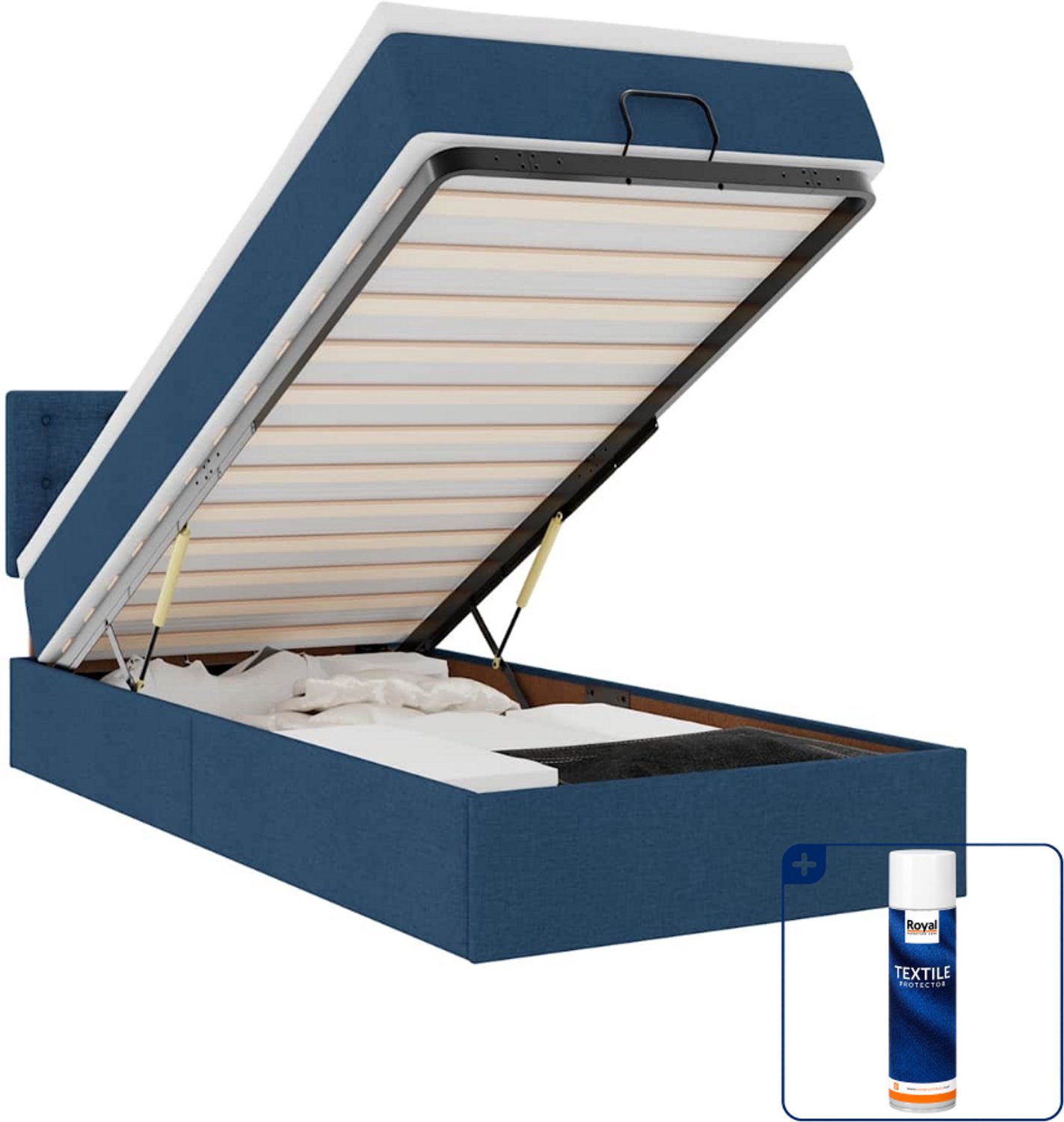 vidaXL bed met matras - 100 x 200 cm - stof - blauw - Inclusief textielbeschermer 500 ml Zwart
