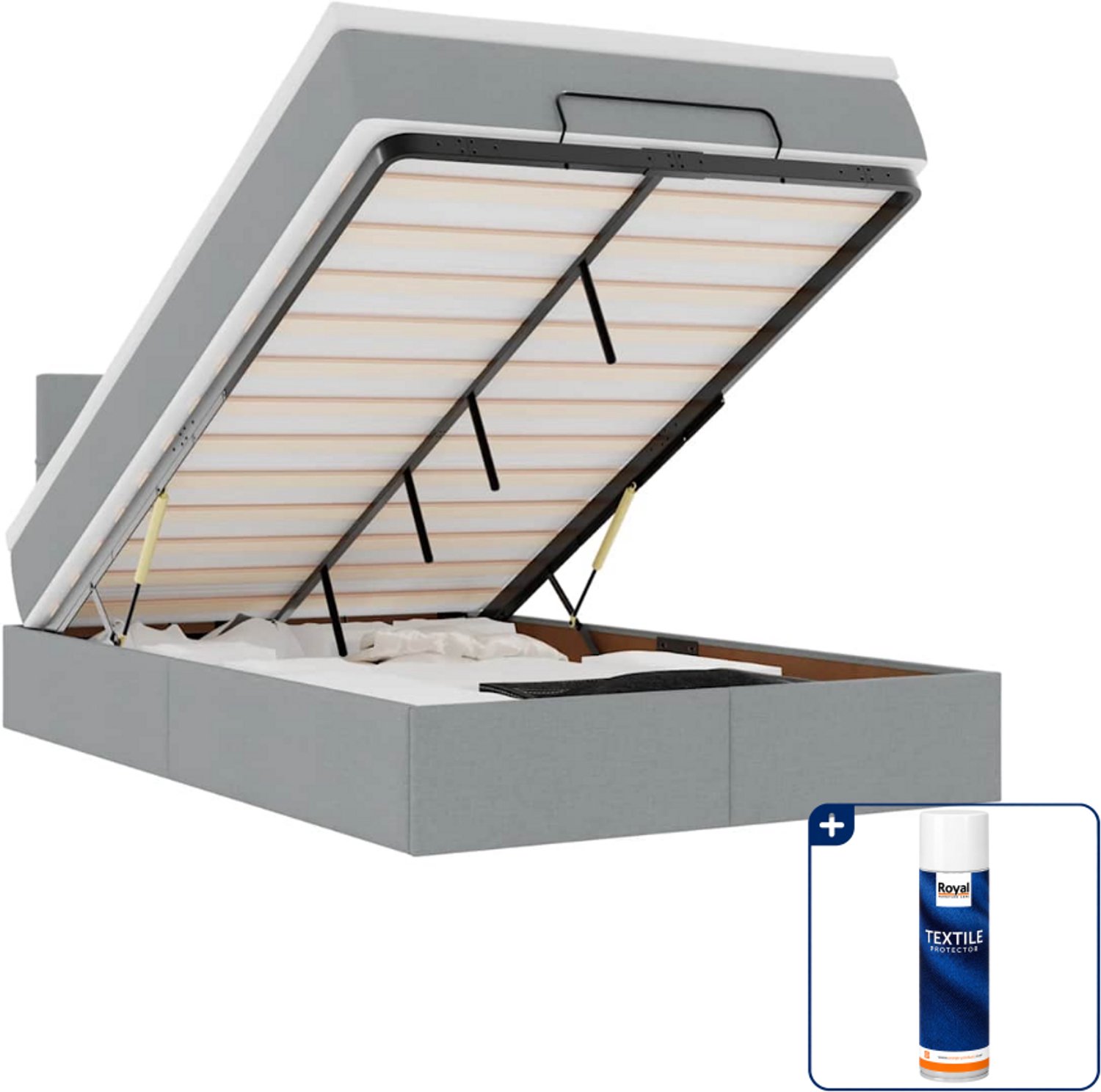 vidaXL bed met matras - 120 x 190 cm - stof - lichtgrijs - Inclusief textielbeschermer 500 ml Groen