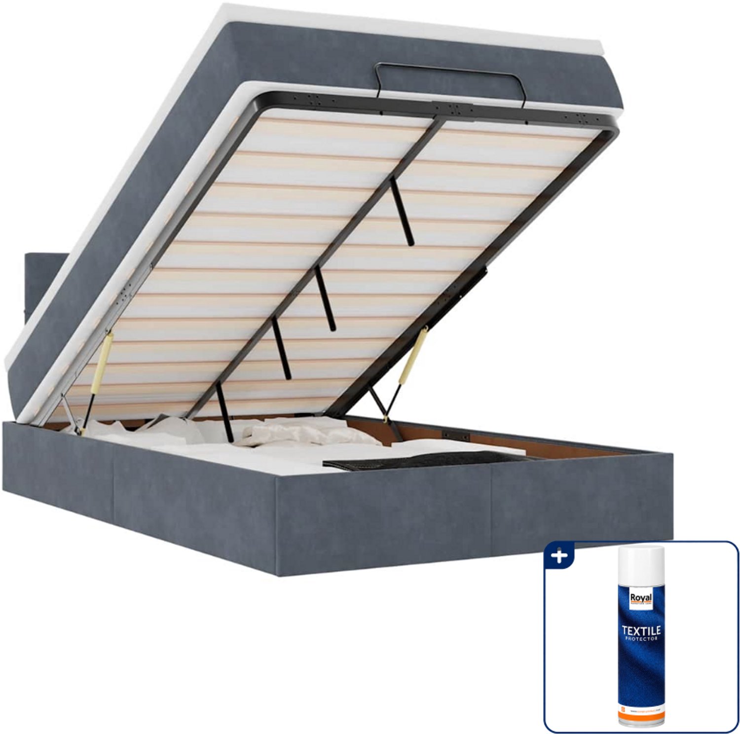 vidaXL ottoman bed met matras - 120 x 200 cm - fluweel - donkergrijs - Inclusief textielbeschermer 500 ml Zwart