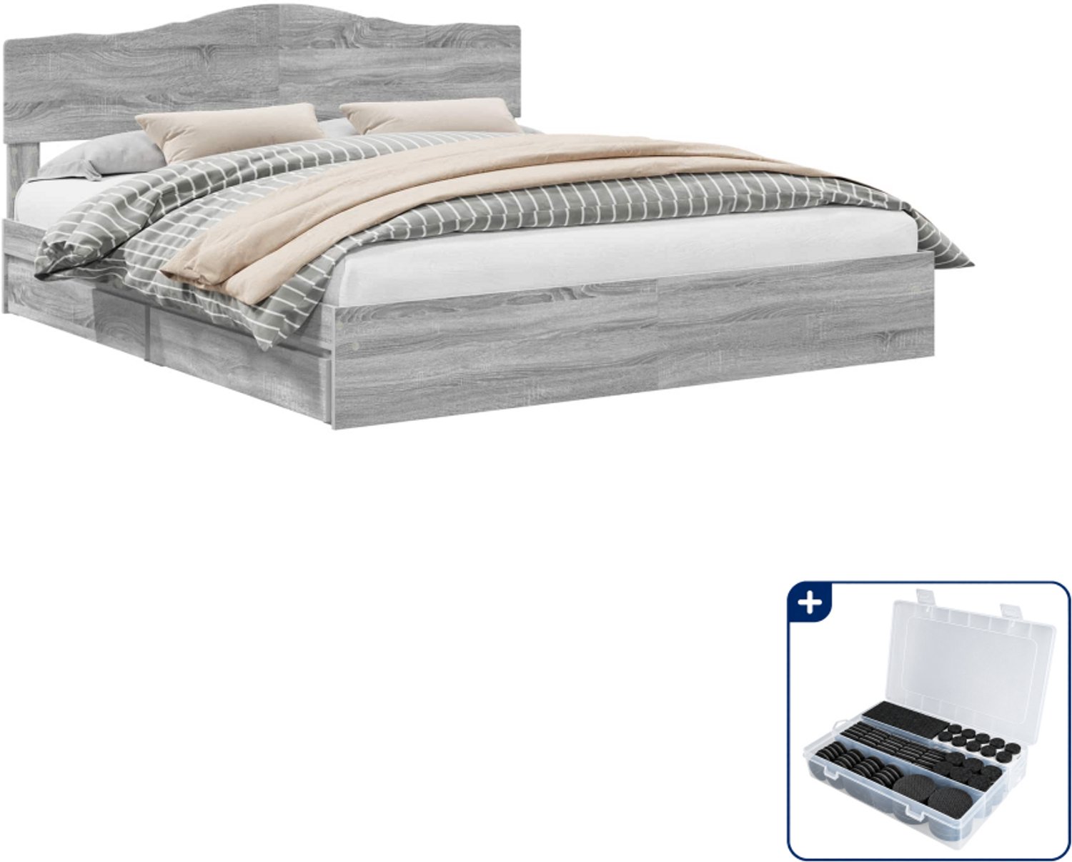 vidaXL Bedframe - Super kingsize 200 x 200 cm - grijs sonoma - Inclusief antikrasvilt 177-delig