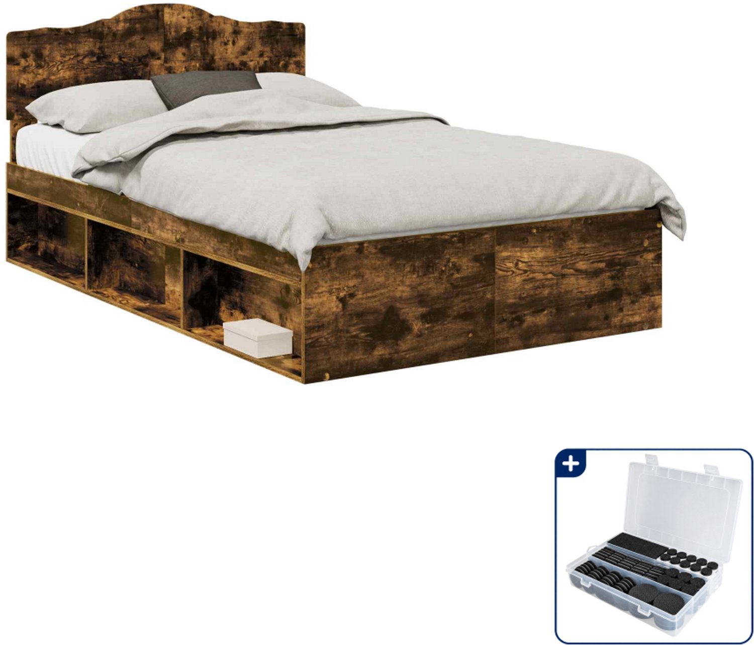 vidaXL bedframe - 120 x 200 cm - massief grenenhout - gerookt eiken - Inclusief antikrasvilt 177-delig Bruin