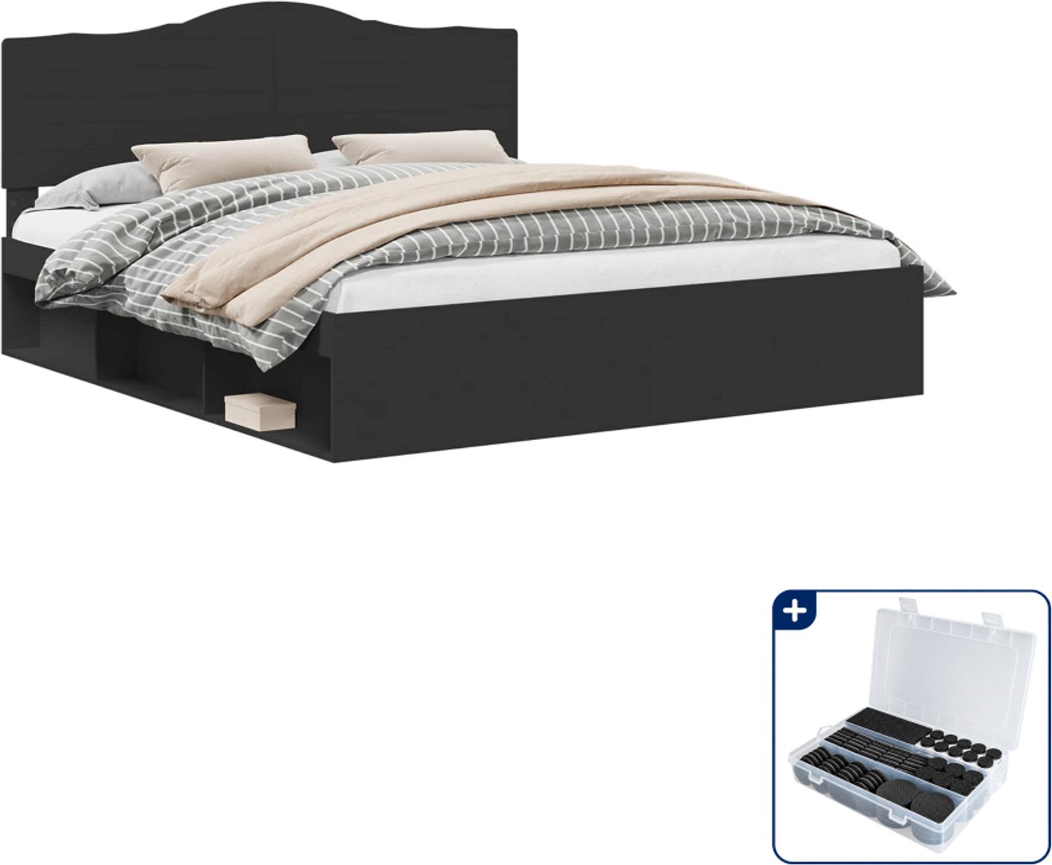 vidaXL bedframe - 200 x 200 cm - zwart - Inclusief antikrasvilt 177-delig
