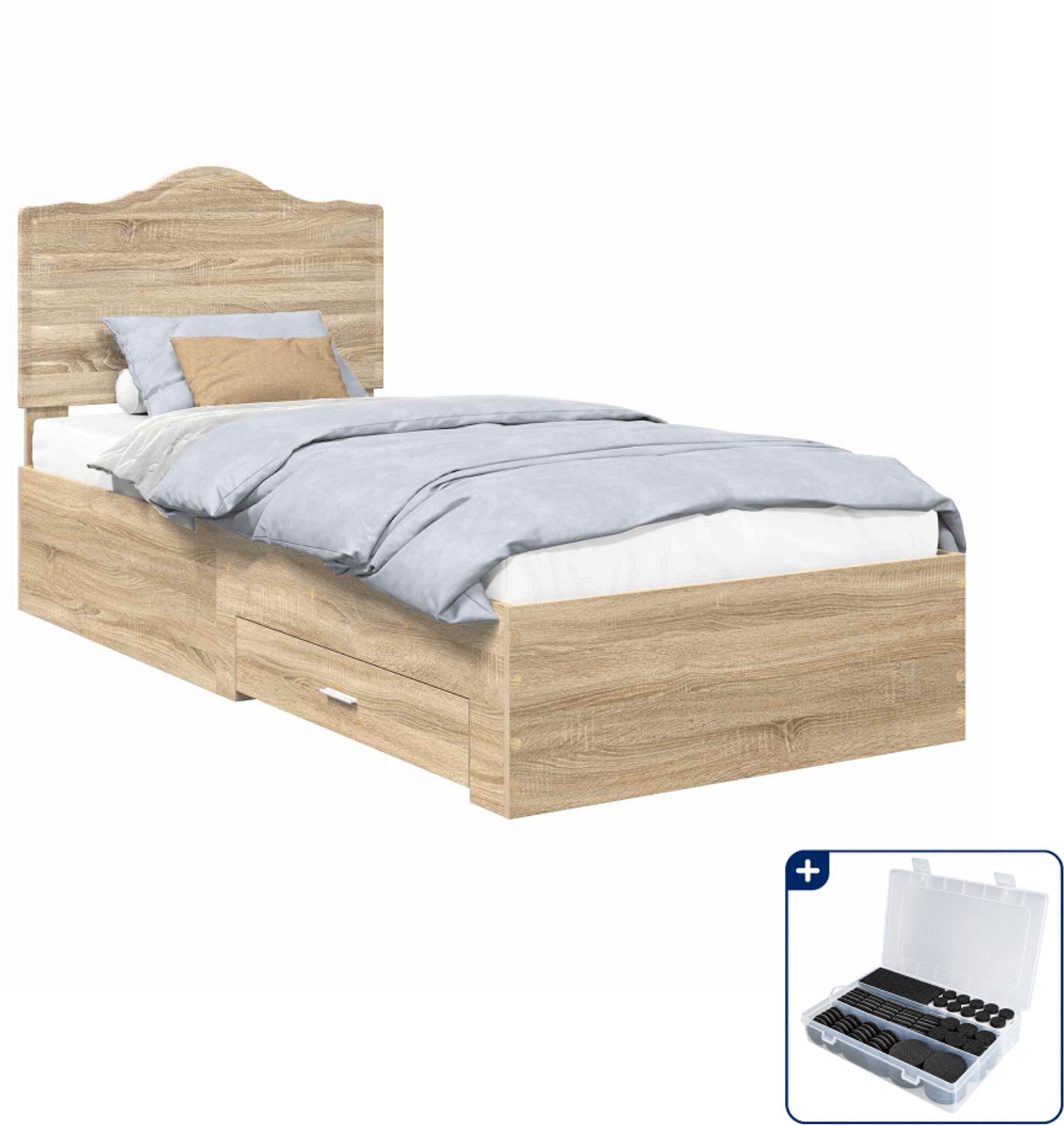 vidaXL bedframe - 90 x 200 cm - bewerkt hout - sonoma eiken - Inclusief antikrasvilt 177-delig Bruin