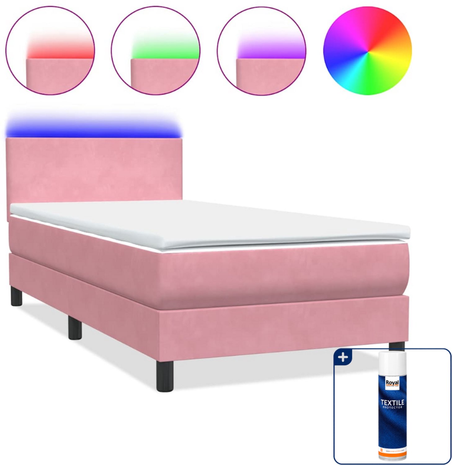 vidaXL boxspring - 80 x 220 cm - fluweel - roze - Inclusief textielbeschermer 500 ml Bruin