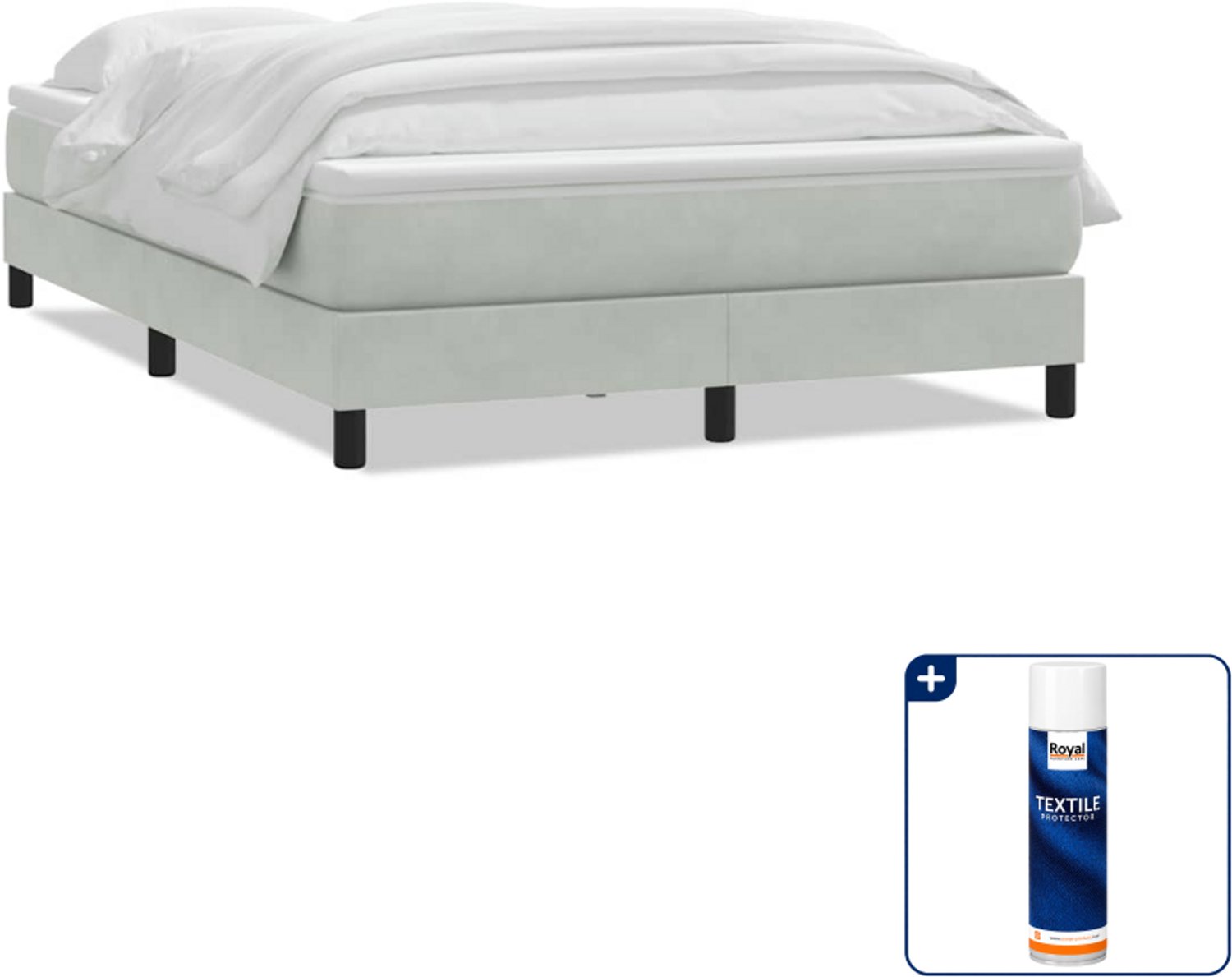 vidaXL Queensize boxspring met matras - 160 x 210 cm - lichtgrijs - Inclusief textielbeschermer 500 ml Bruin