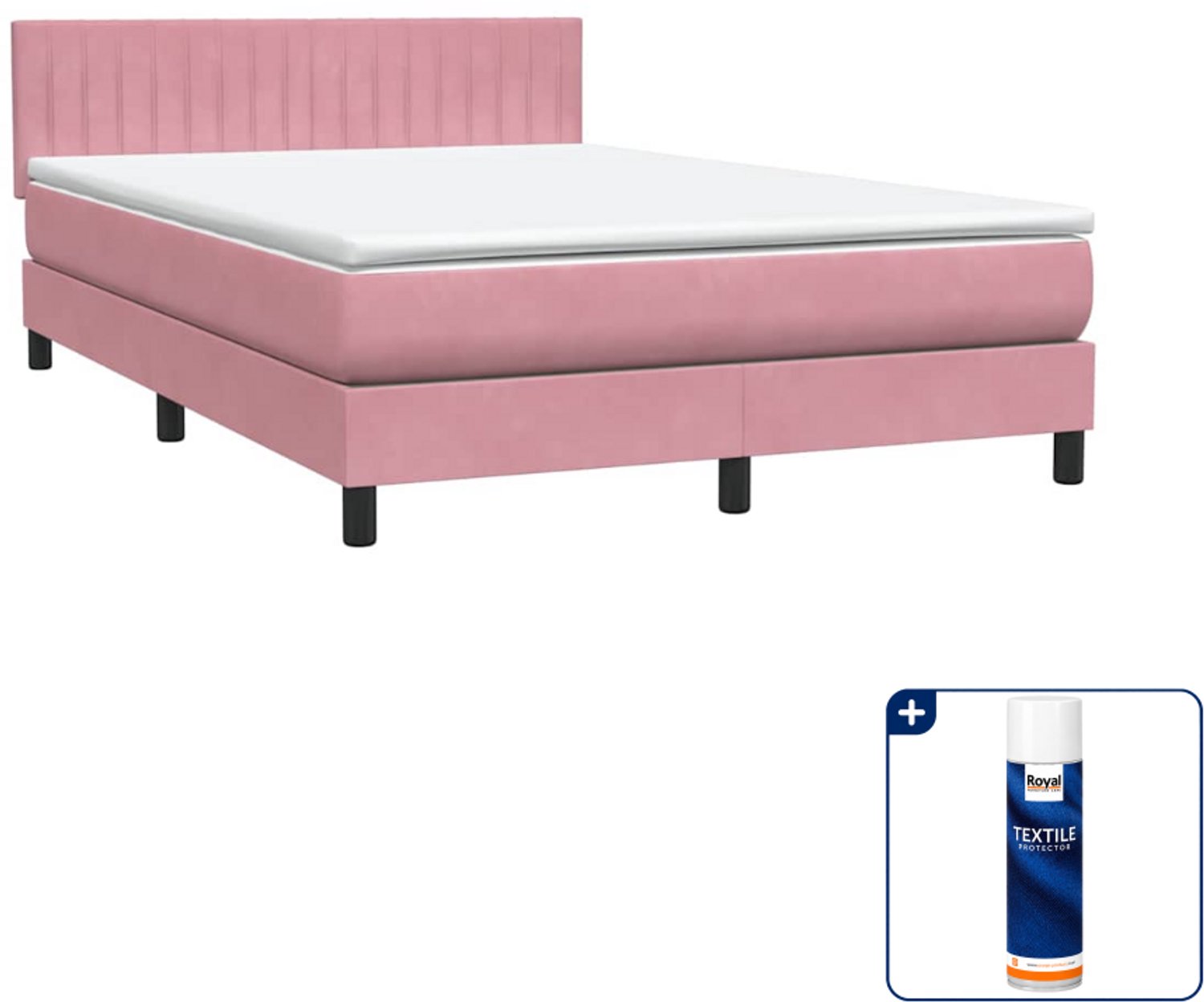 vidaXL Boxspring Small double - 140 x 210 cm - fluweel - roze - Inclusief textielbeschermer 500 ml