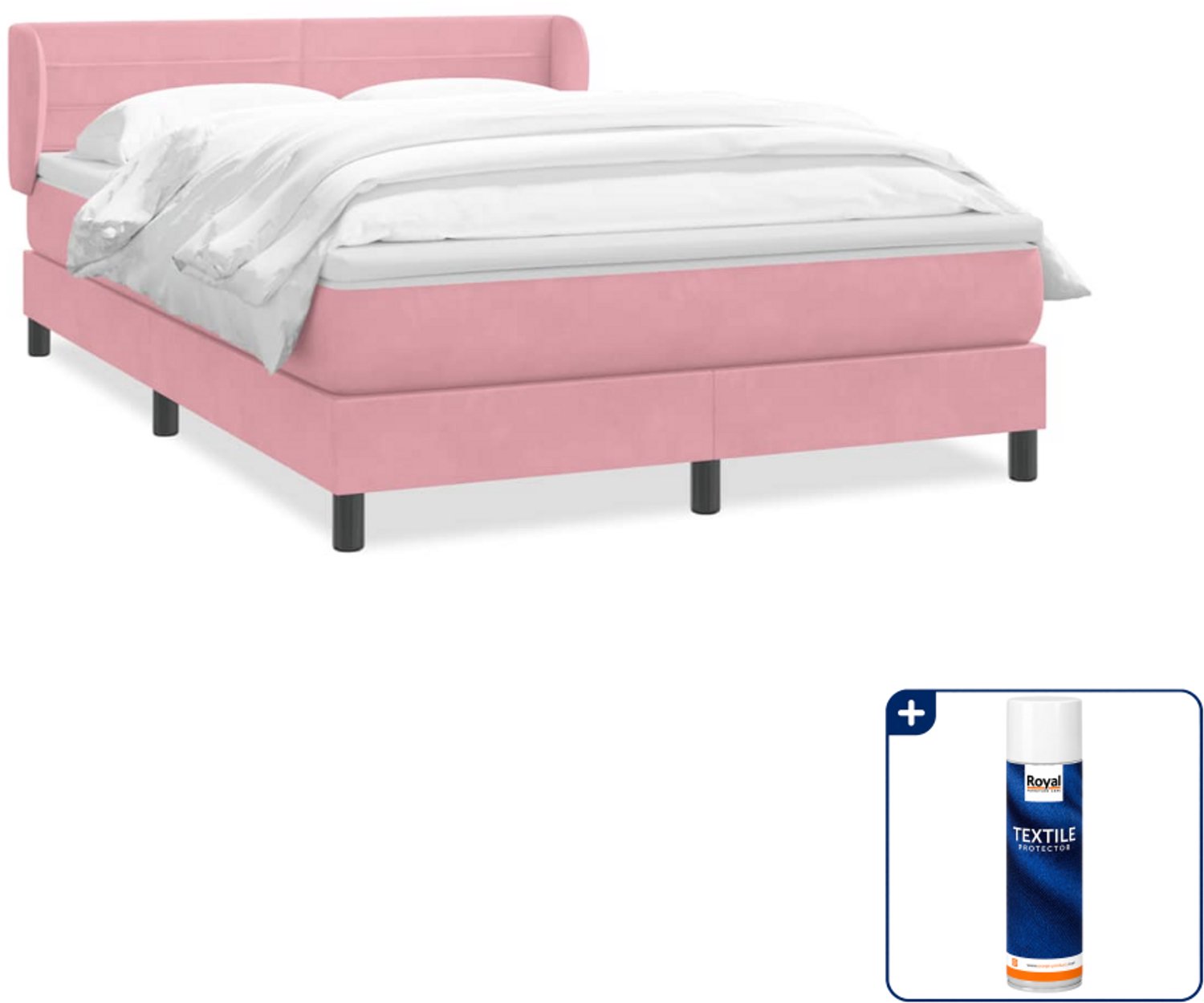 vidaXL Boxspring Small double - 140 x 210 cm - fluweel - roze - Inclusief textielbeschermer 500 ml Bruin