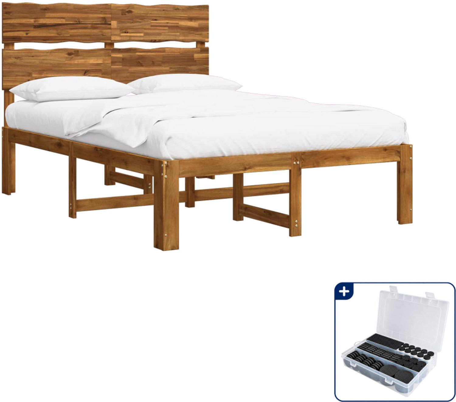 vidaXL ROSTOCK bedframe - 140 x 190 cm - massief acaciahout - naturel - Inclusief antikrasvilt 177-delig Bruin