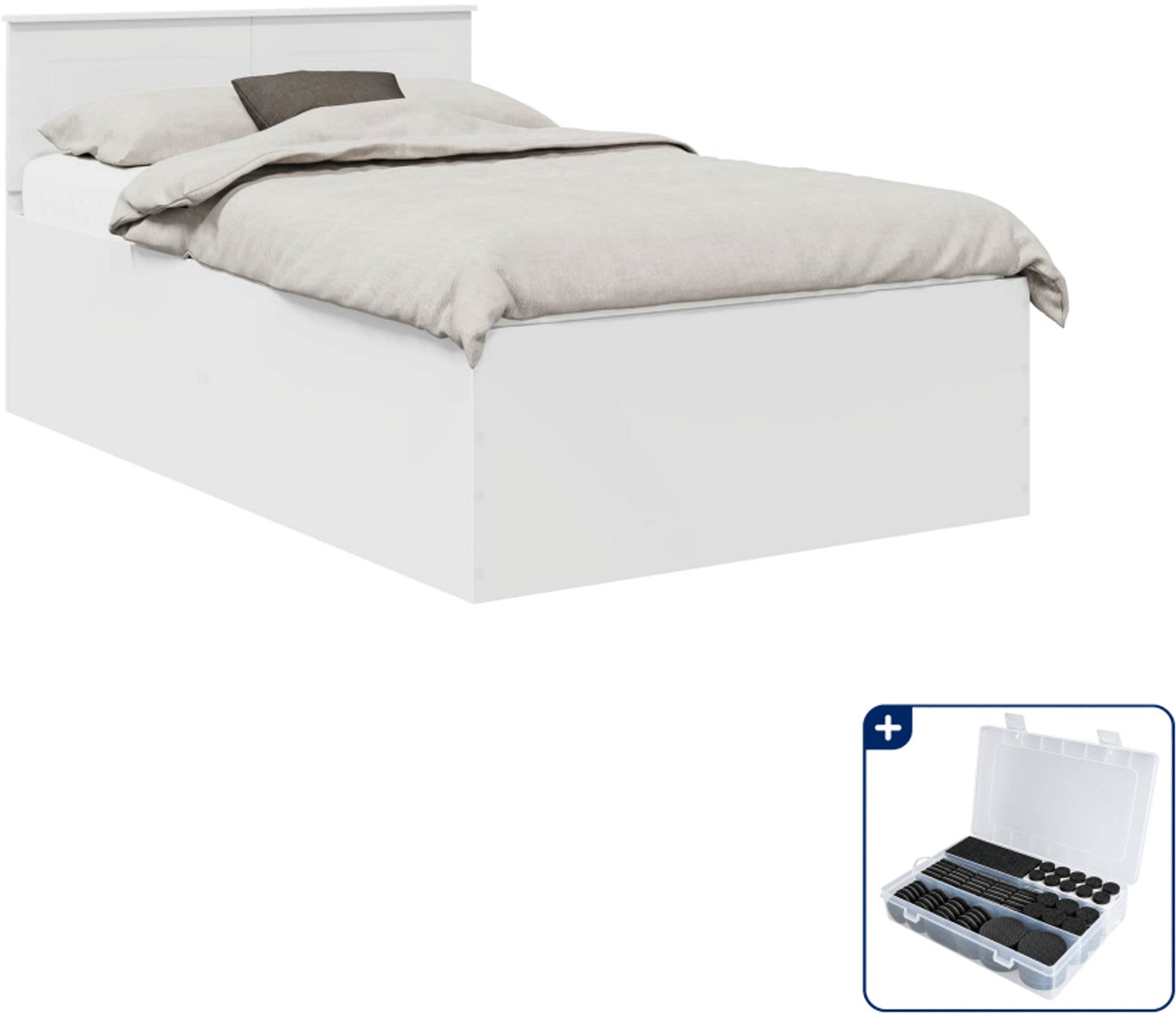 vidaXL bedframe - 135 x 190 cm - bewerkt hout - wit - Inclusief antikrasvilt 177-delig Zwart