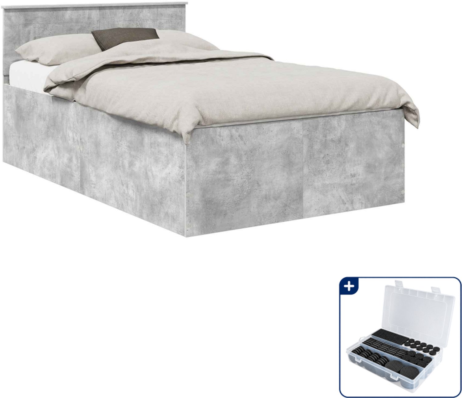 vidaXL bedframe - 135 x 190 cm - bewerkt hout - beton grijs - Inclusief antikrasvilt 177-delig Bruin