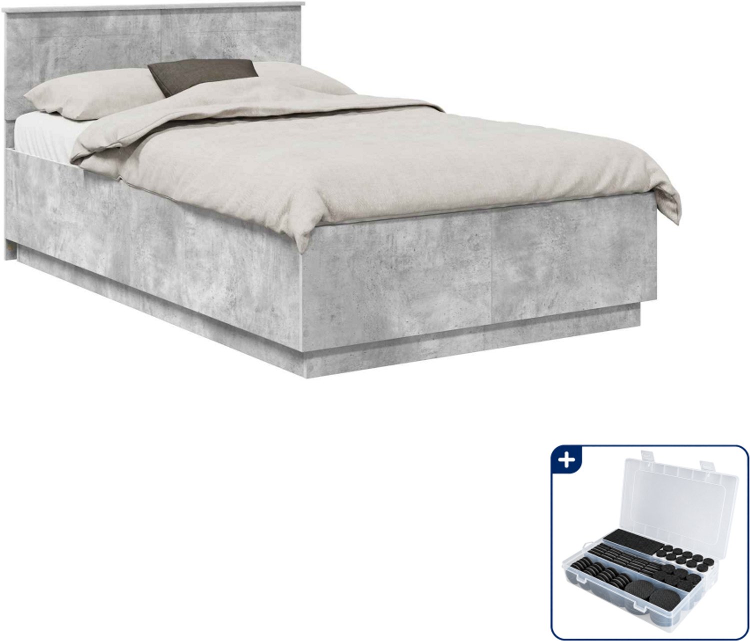 vidaXL bedframe - 120 x 200 cm - bewerkt hout - betongrijs - Inclusief antikrasvilt 177-delig
